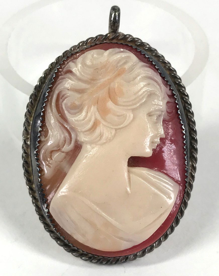 Vintage Sterling Silver Celluloid Cameo Pendant (1 of 10)