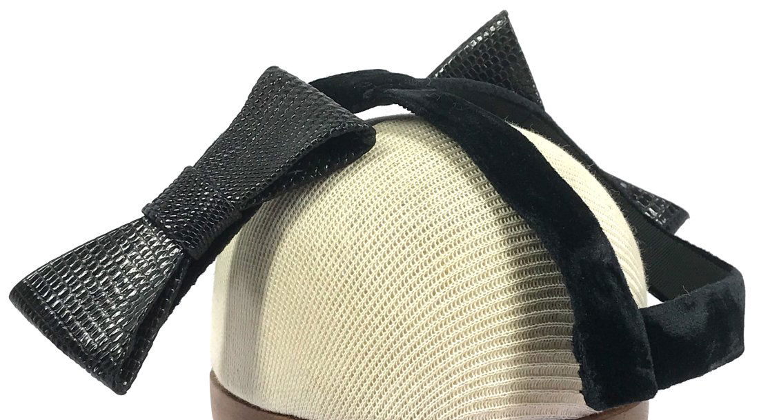 Vintage Don Marshall NY Paris black leather bows velvet hat fascinator. (1 of 11)