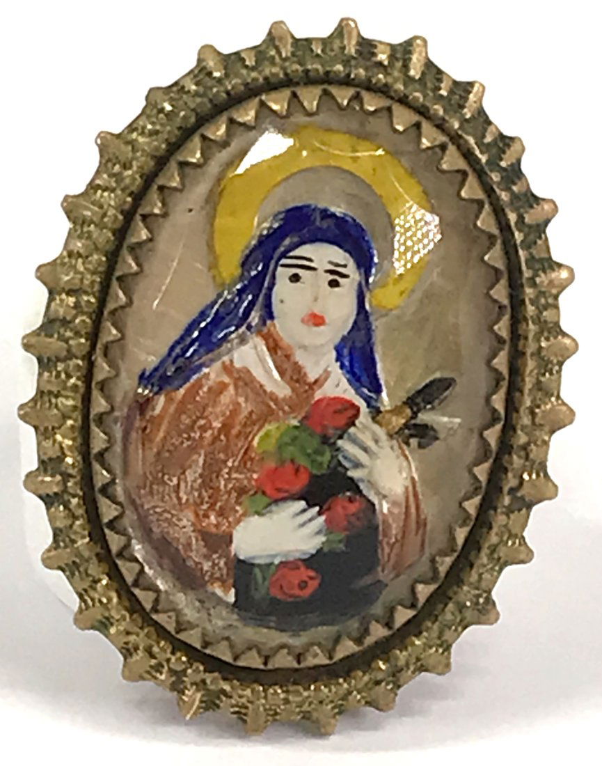 Antique Essex reverse painted glass Saint Therese brooch (1 of 6)