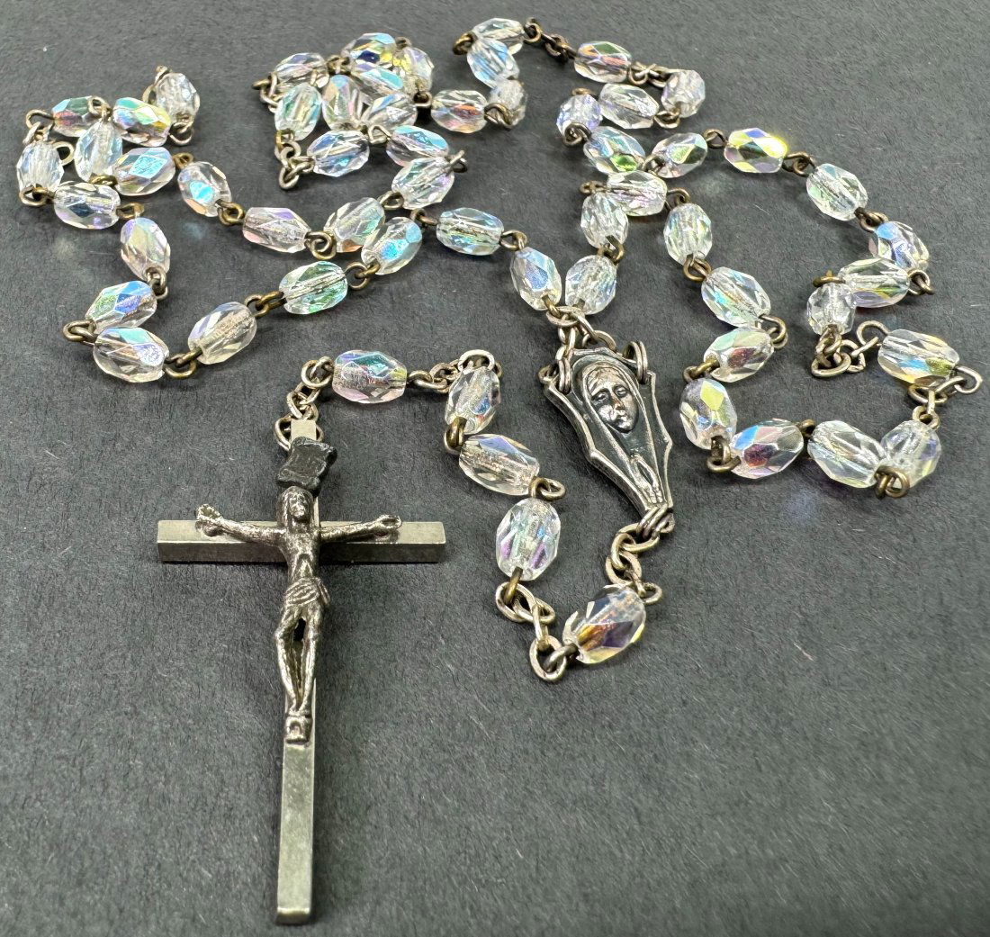 Vintage faceted AB clear crystal rosary. (1 of 12)