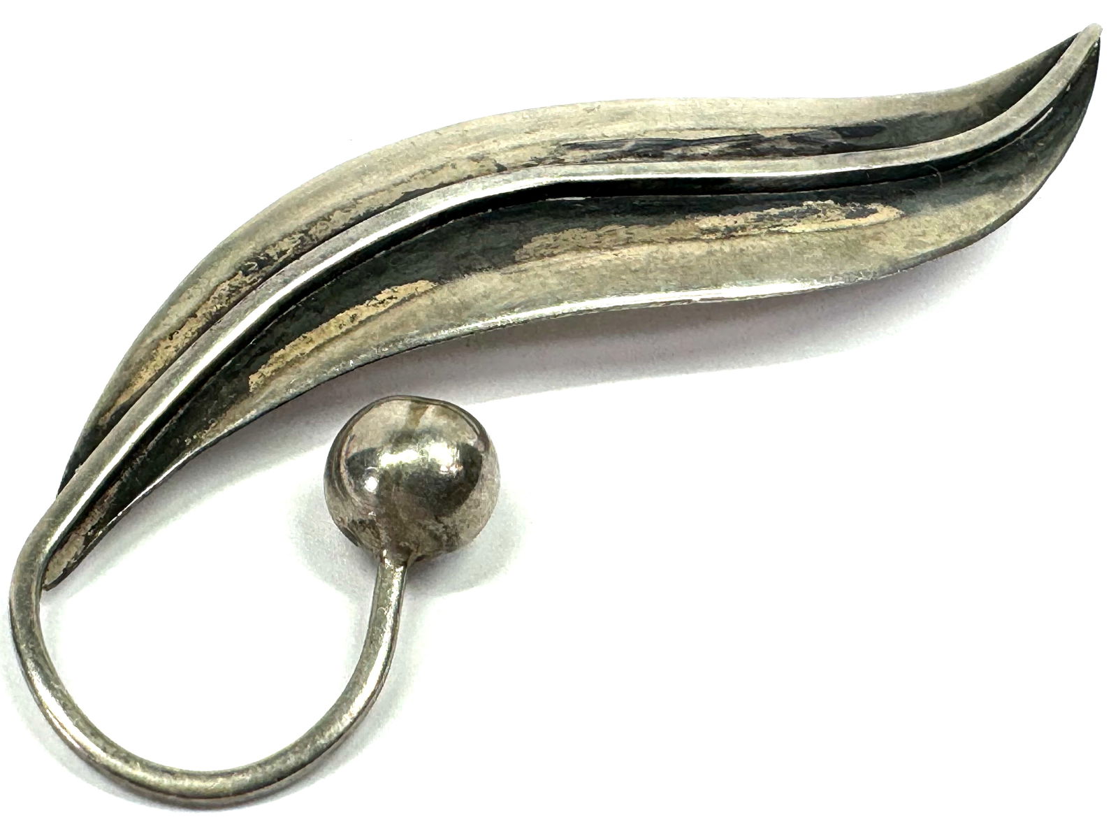 Vintage Modernist Taxco Mexico Sterling silver leaf pin brooch.. (1 of 9)
