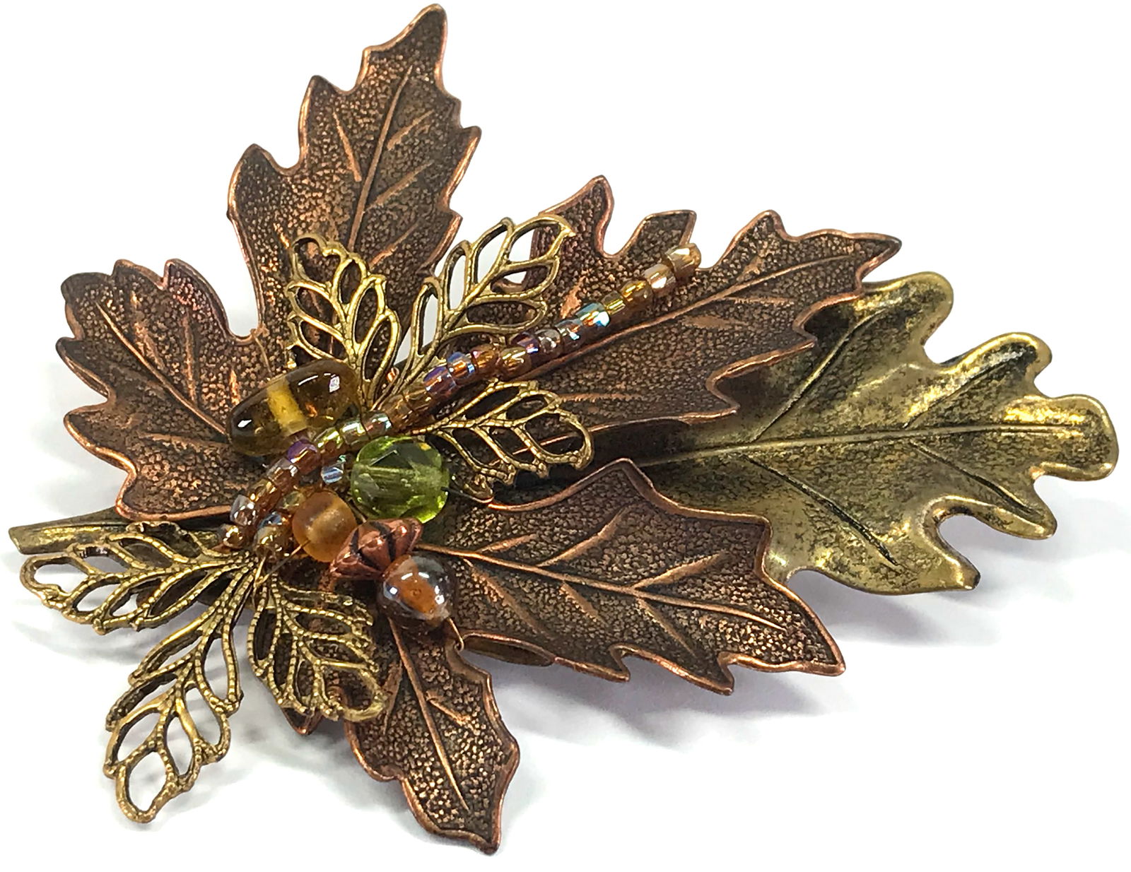 Cara Stimmel glass beaded fall leaves pin brooch. (1 of 9)