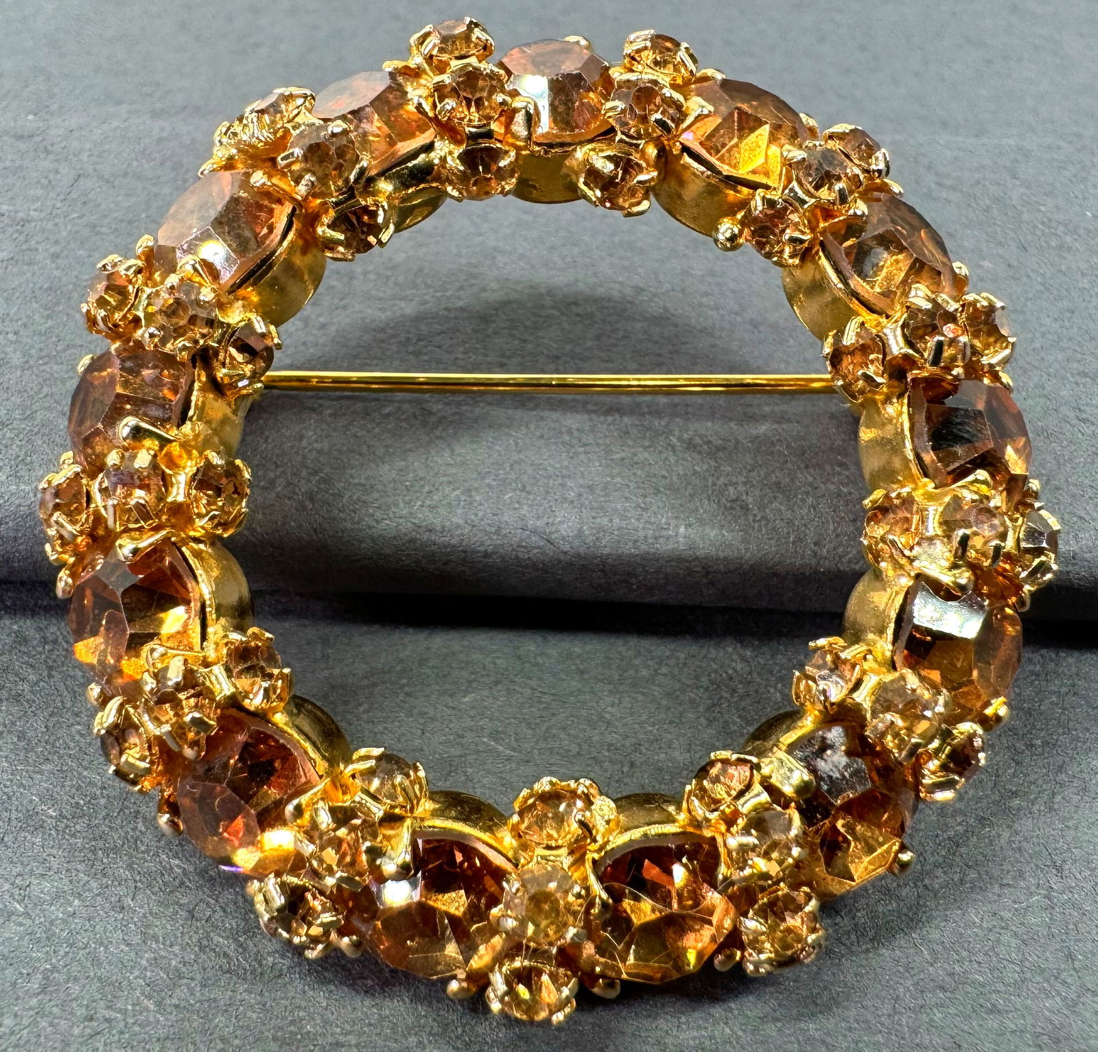 Vintage Weiss style amber color crystals & rhinestones goldtone pin brooch. (1 of 5)