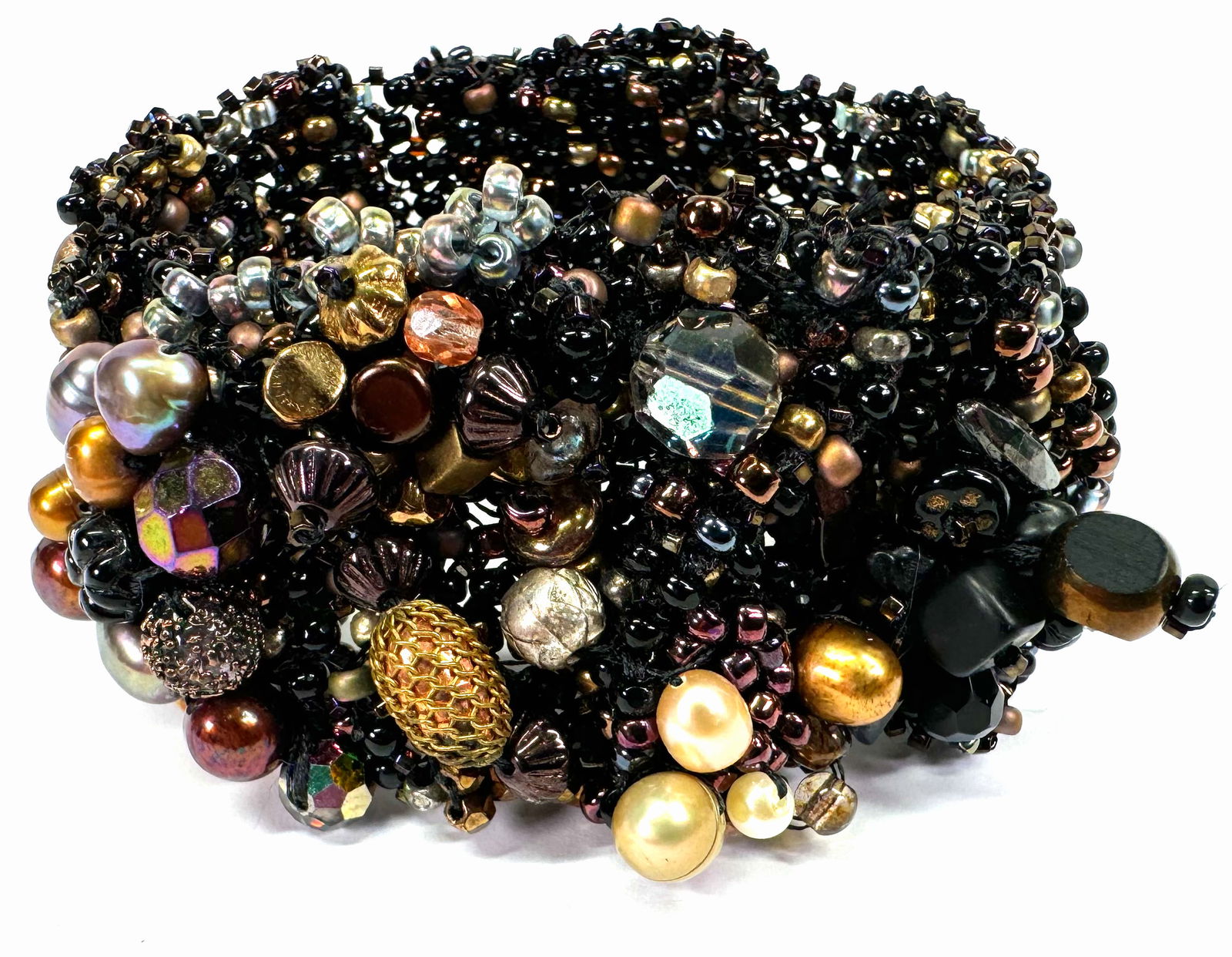 Vintage artsy AB glass baroque pearls crystals beadwork bracelet. (1 of 10)