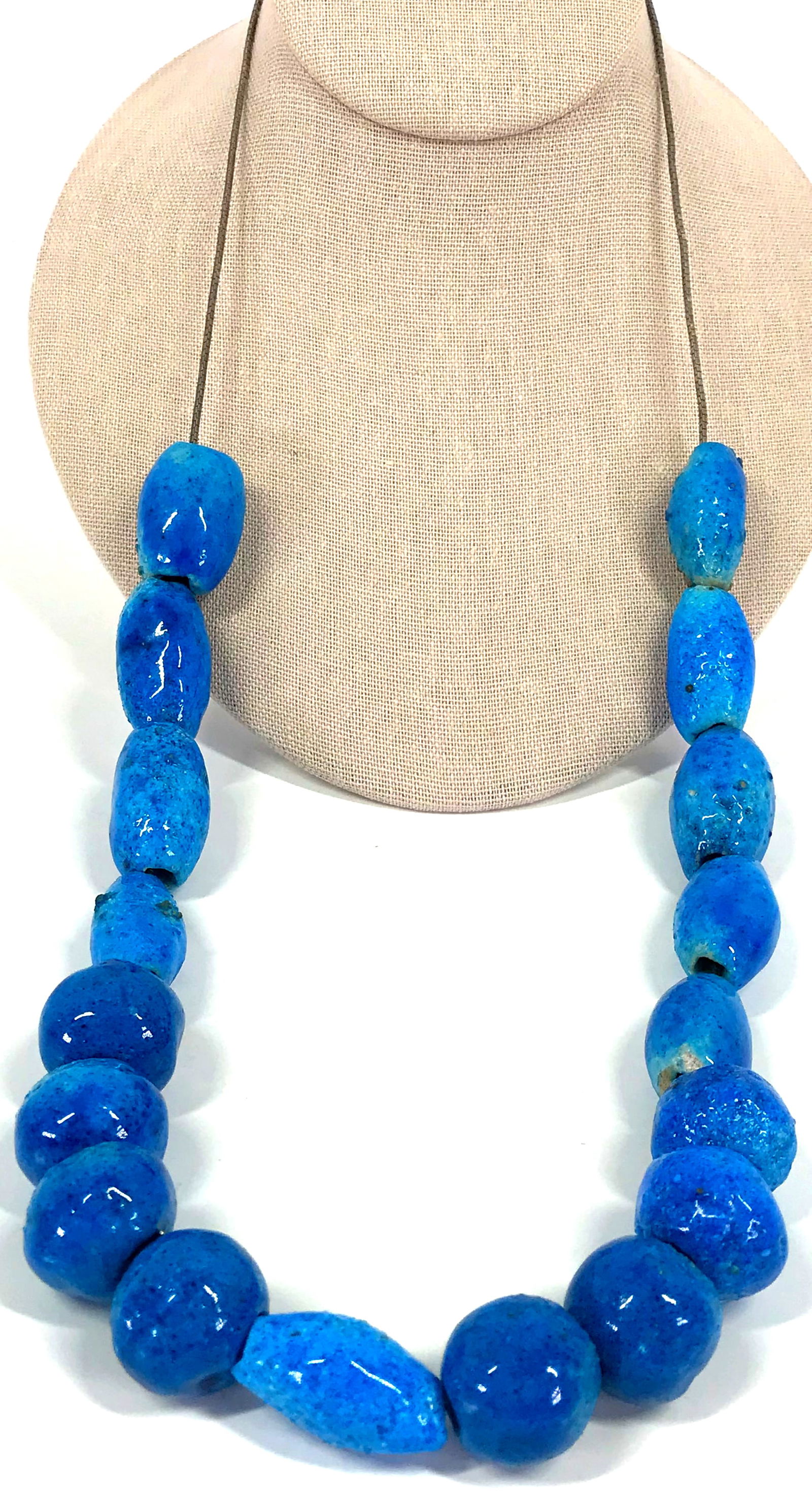 Vintage Artsy Turquoise Pottery Beads Box Sterling Silver Chain String Necklace. (1 of 11)