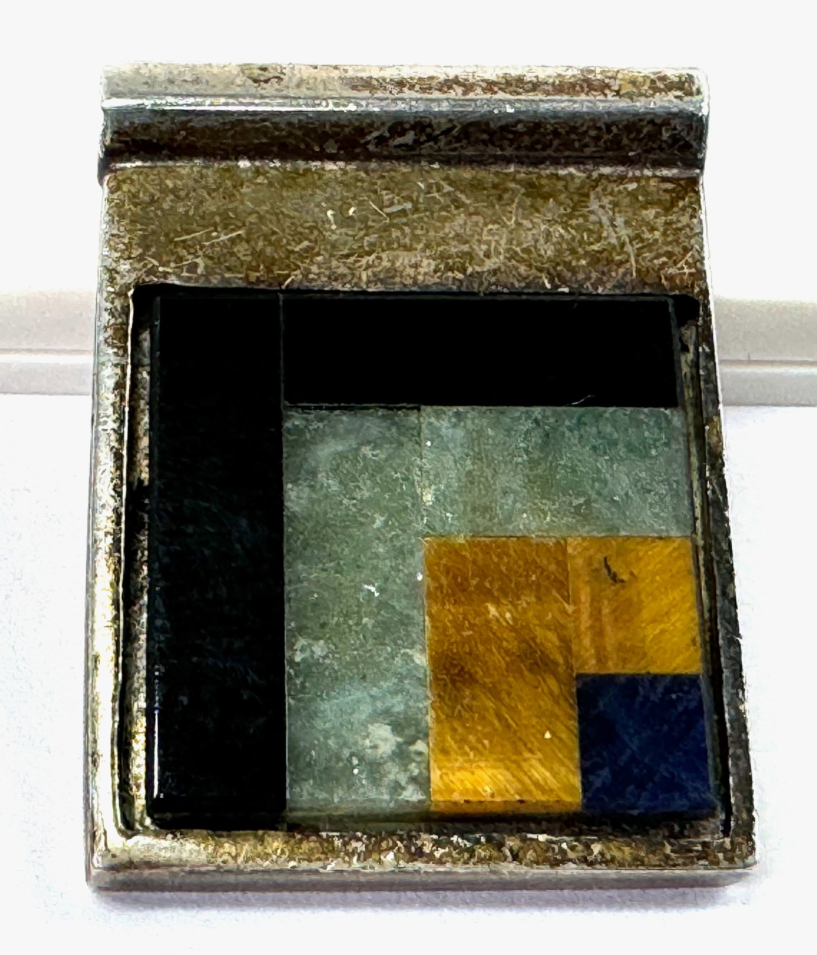 Vintage Modernist JAD Inlaid Multi Stones Sterling Silver Pendant. (1 of 7)