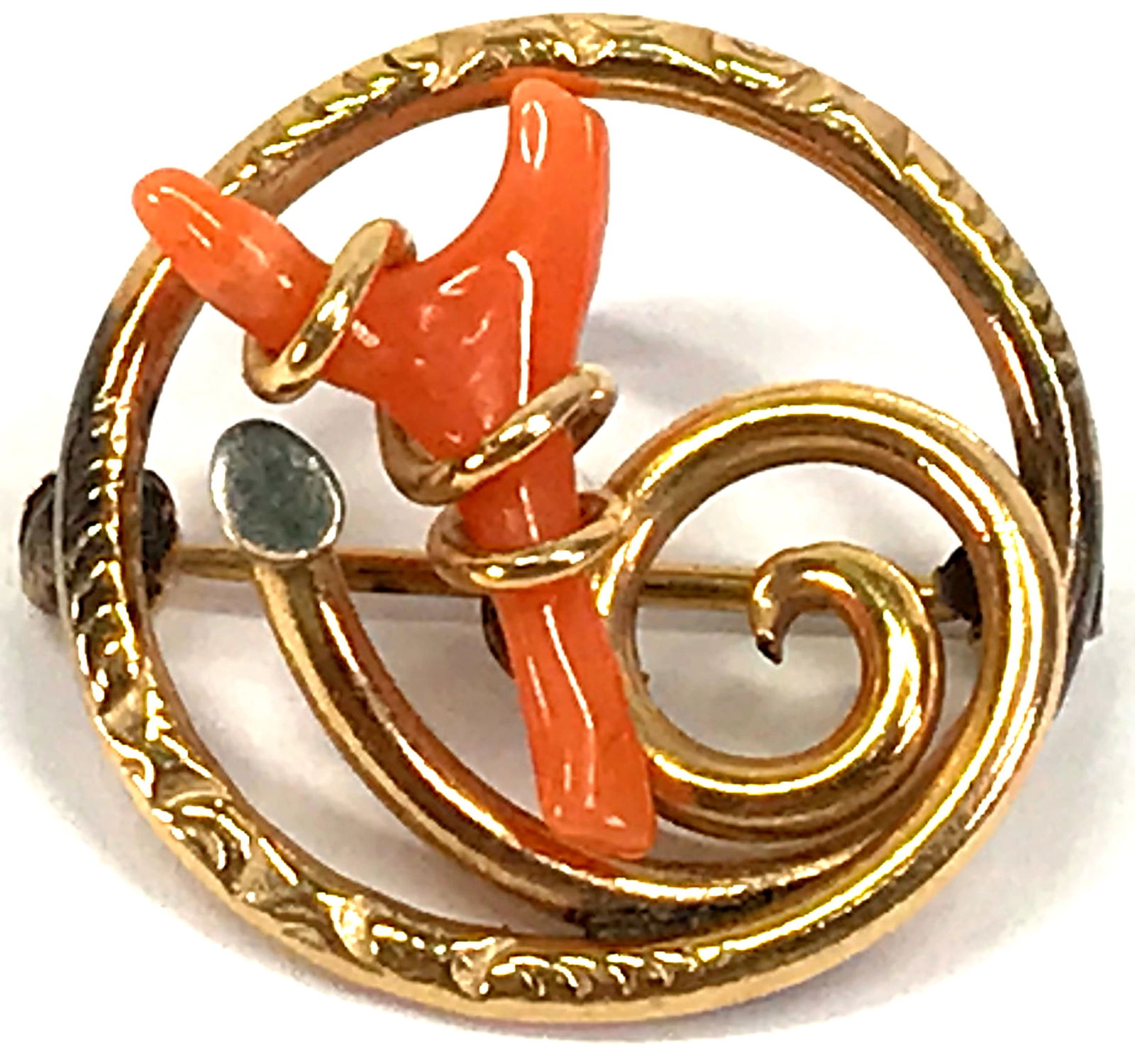 Vintage wrapped coral branch 12K gold filled pin brooch. (1 of 8)