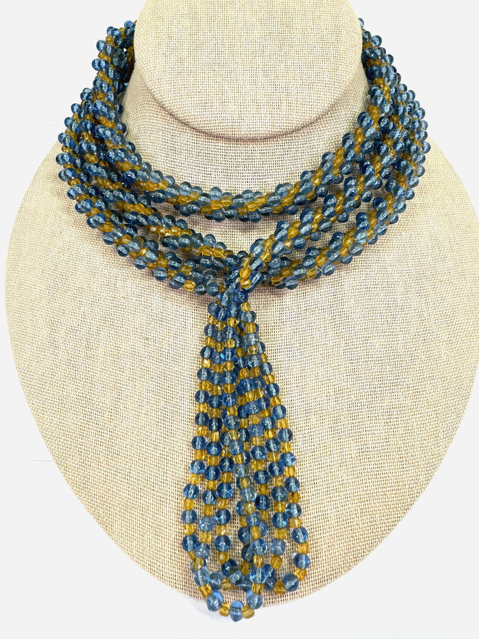 Antique art deco flapper woven glass beads necklace with tassel. (1 of 6)