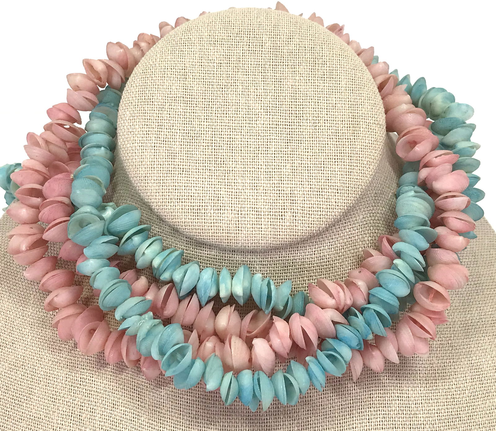 Vintage dyed rose & skyblue shell & celluloid chain necklace (1 of 9)