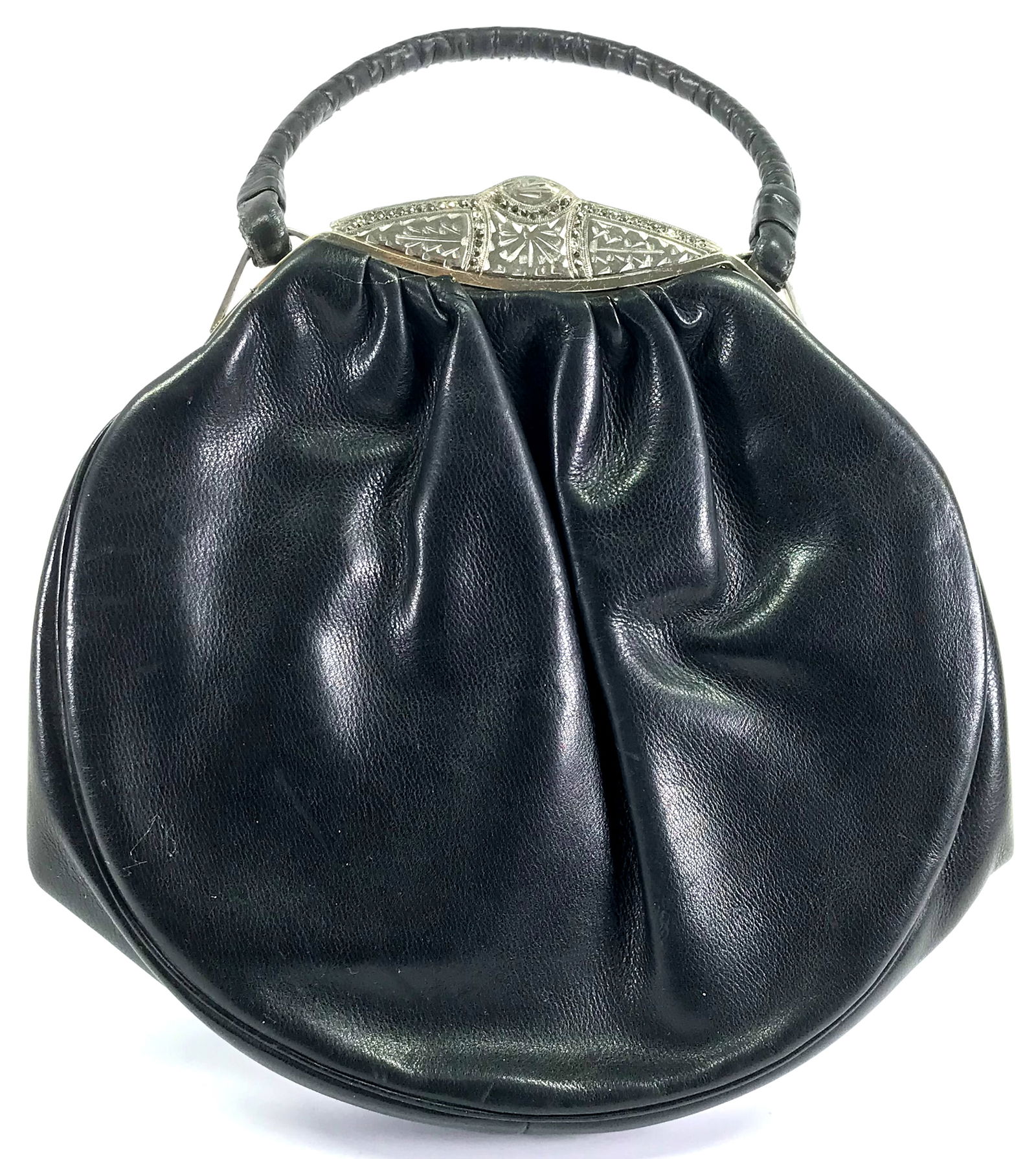 Antique Art Deco Trinity Marcasites Leather Purse Bag. (1 of 13)