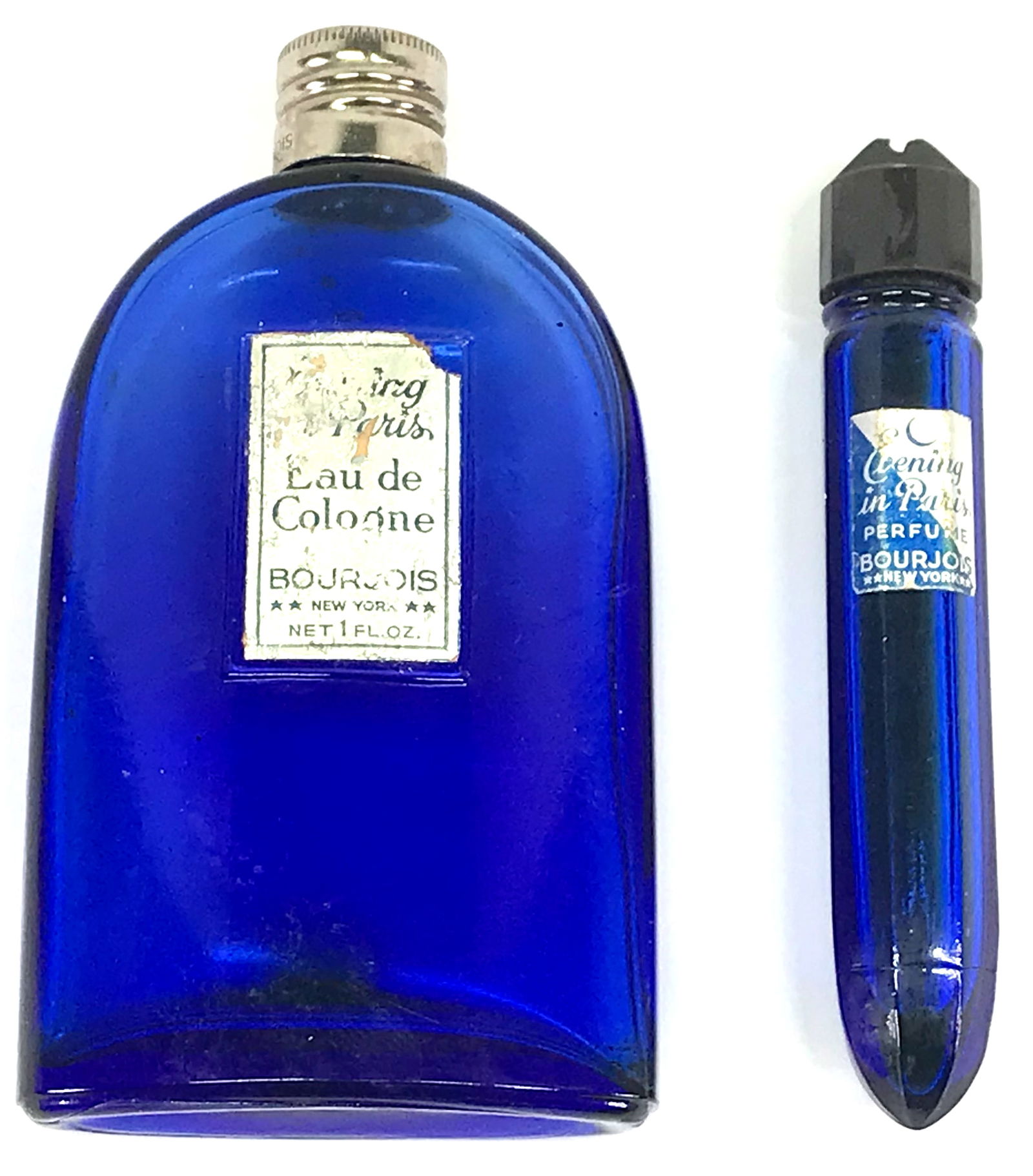 Vintage Evening in Paris Bourjois blue glass miniature purse perfume + cologne bottles. (1 of 14)