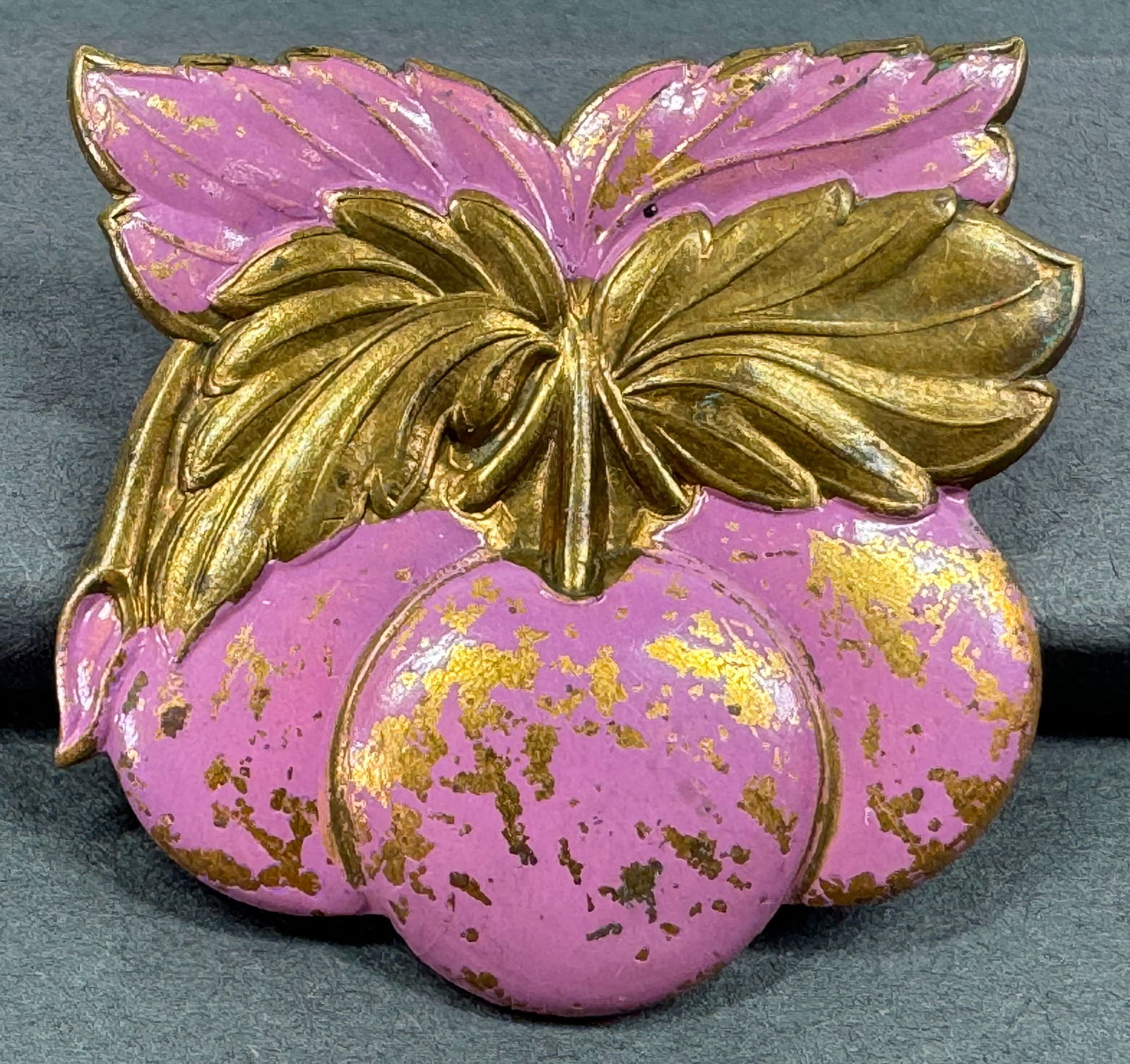 Vintage pinky lilac enamel goldtone metal cherry cluster pin brooch. (1 of 5)