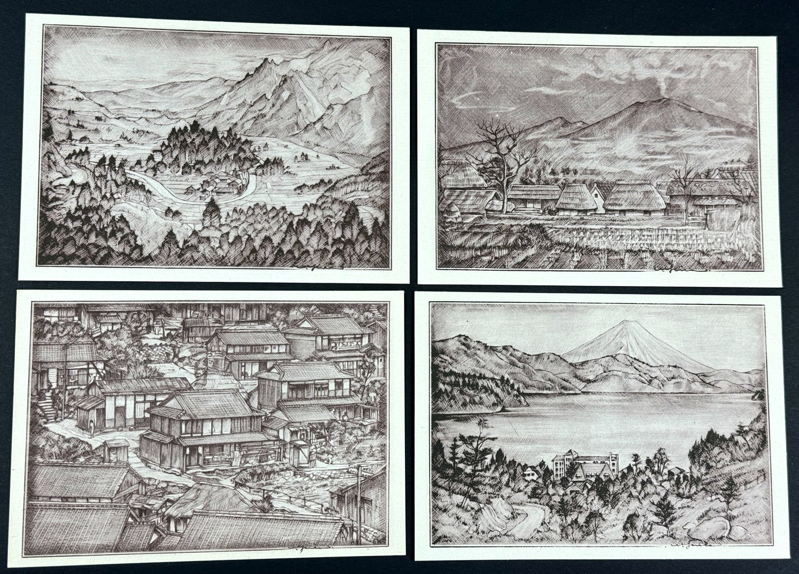 Vintage Japanese 50's Willy Seiler Art Postcards. Japanese Houses,Hakkone,Karuizawa: Vintage Japanese 50's Willy Seiler Art Postcards published byThe Willy Seiler Studio, Karuizawa Japan. Lake and Hotel, Hakkone Mount Asama Karuizawa Road to Karuizawa Japanese Houses. For measures ple