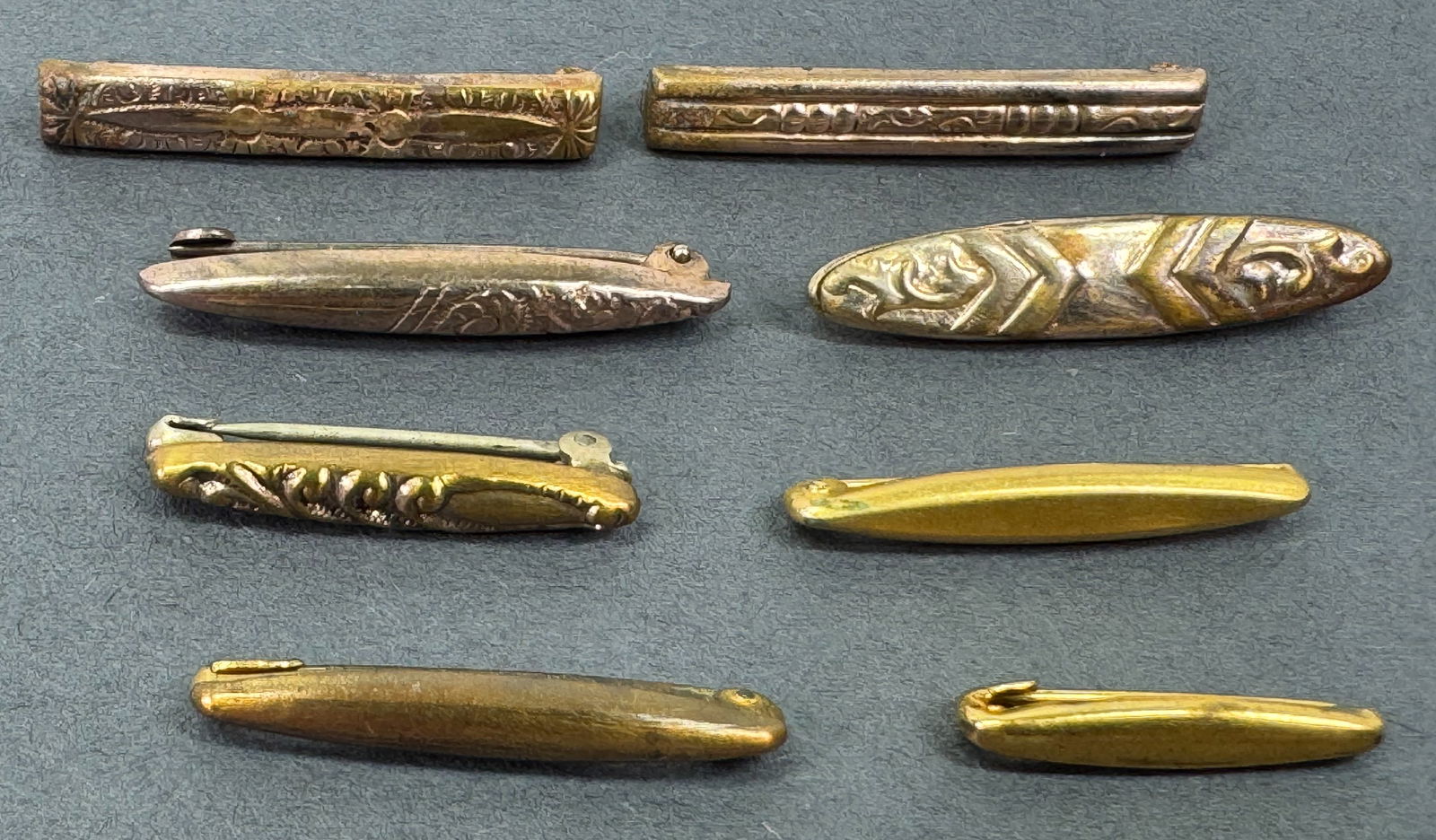 Antique Victorian Edwardian Goldtone Lingerie Bar Pins. Lot of 8. (1 of 7)