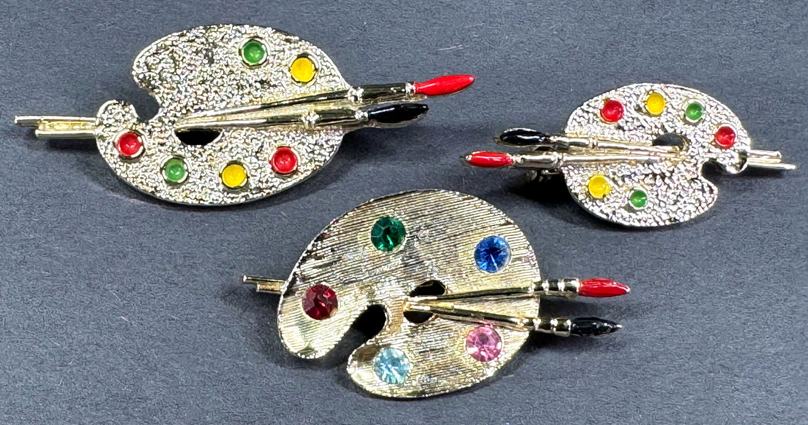 Vintage Gerrys mother & daughter & color crystals goldtone metal painter palette pin brooches (1 of 9)