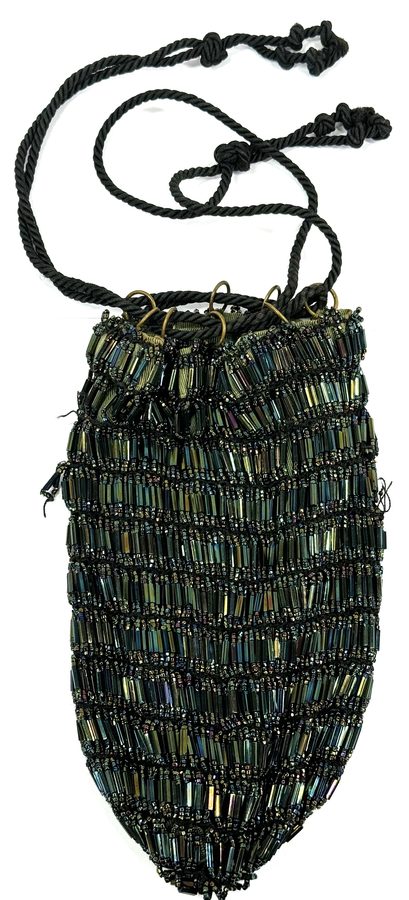 Antique flapper AB glass beaded drawstring purse bag. (1 of 11)