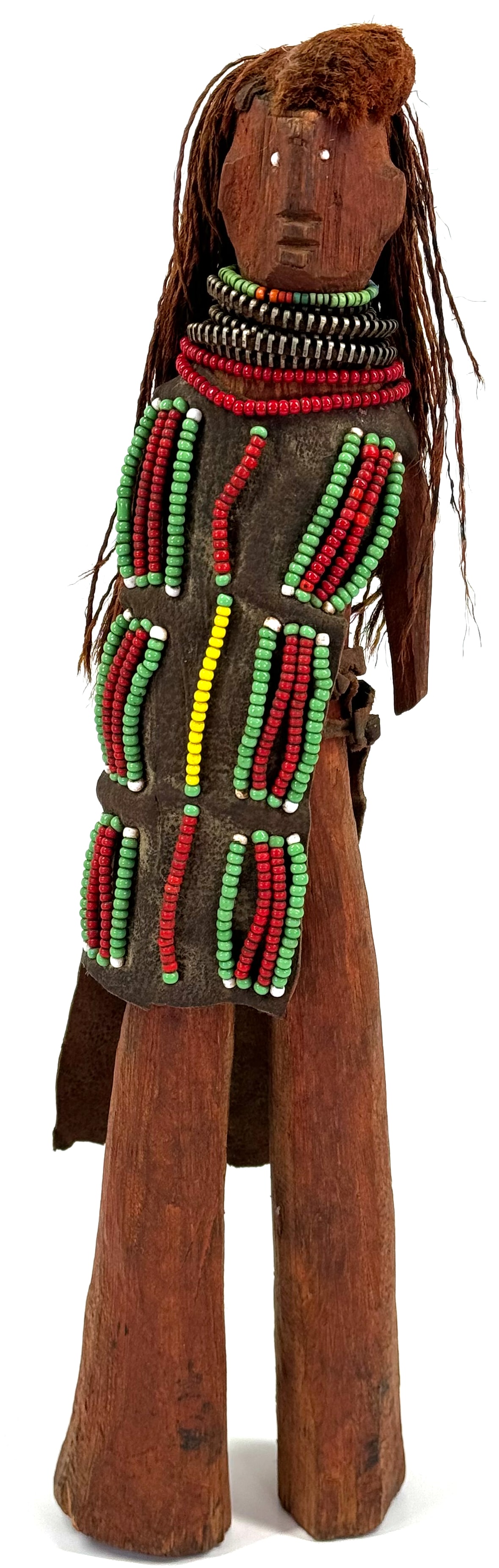 African Turkana Kenya Doll. Carved wood, leather, glass beads, metal. (1 of 8)