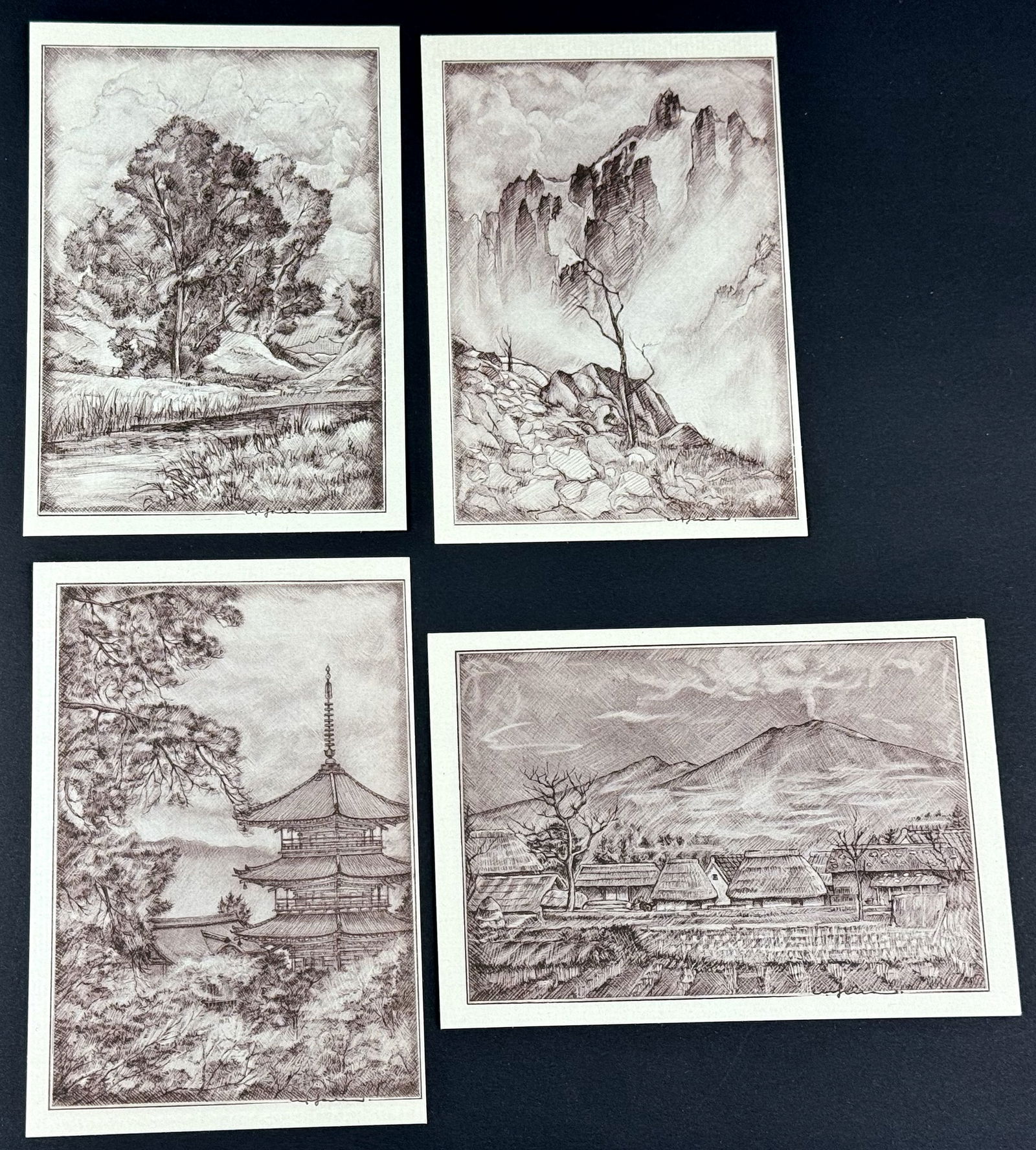 Vintage Japanese 50's Willy Seiler Art Postcards. Mountain Mist,Kioto,Karuizawa,Beside the Brook (1 of 11)