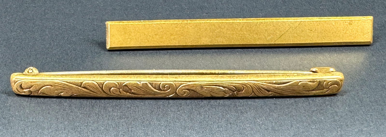Vintage Scrolls & blank space for name goldtone metal barrette pin brooches. (1 of 6)