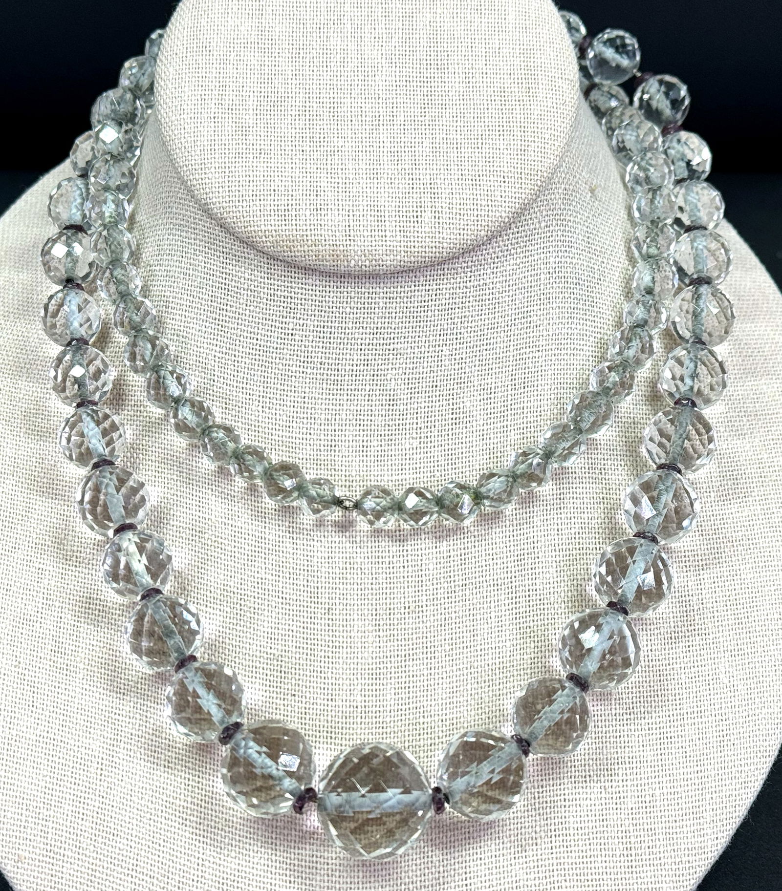 AAntique art deco sterling silver chain string graduated faceted clear & purple beads necklace (1 of 10)