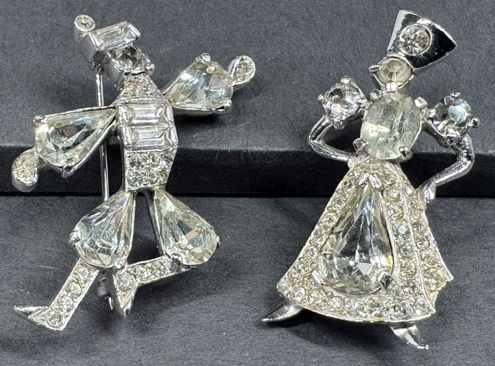 Vintage Kramer of NY crystals silvertone Cossack costume man & woman dancers  pin brooches (1 of 9)