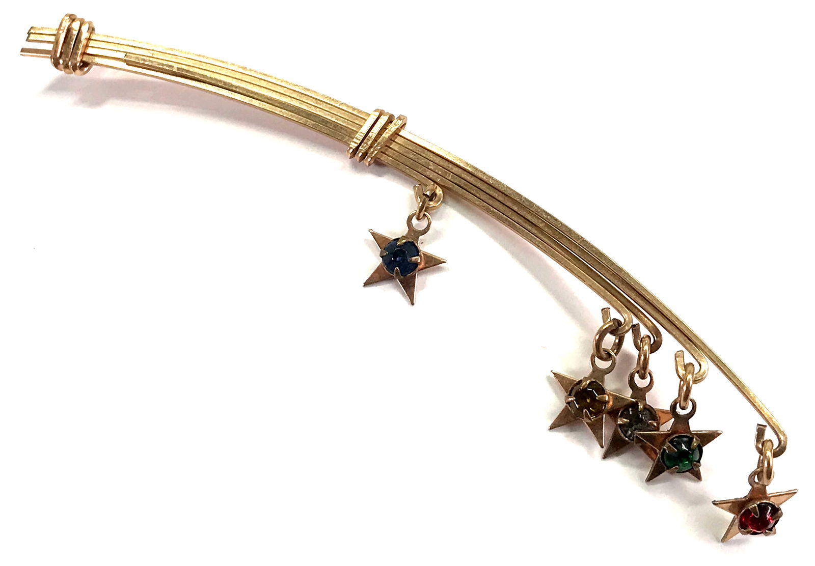 Antique color crystal dangle stars gold filled large pin brooch. (1 of 6)