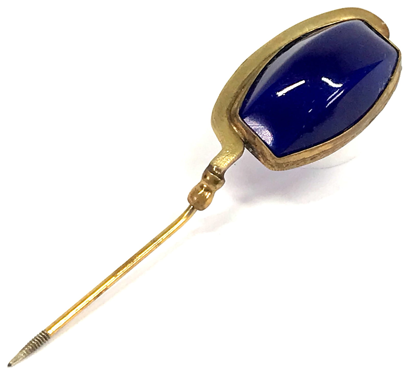 Antique Czech blue glass goldtone metal Jabot pin.: Antique Czech blue glass goldtone metal Jabot pin. Unmarked. For measures please refer to the picture taken with a measuring tape. Weight: 7 Grams. This is a NO RESERVE AUCTION: there are no hidden or