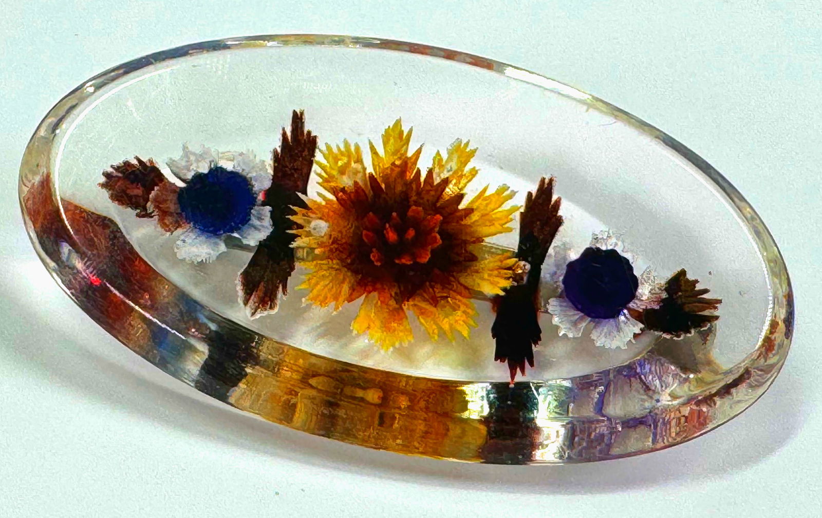 Vintage reverse carved & painted fall colors flowers and leaves clear lucite pin brooch. (1 of 6)