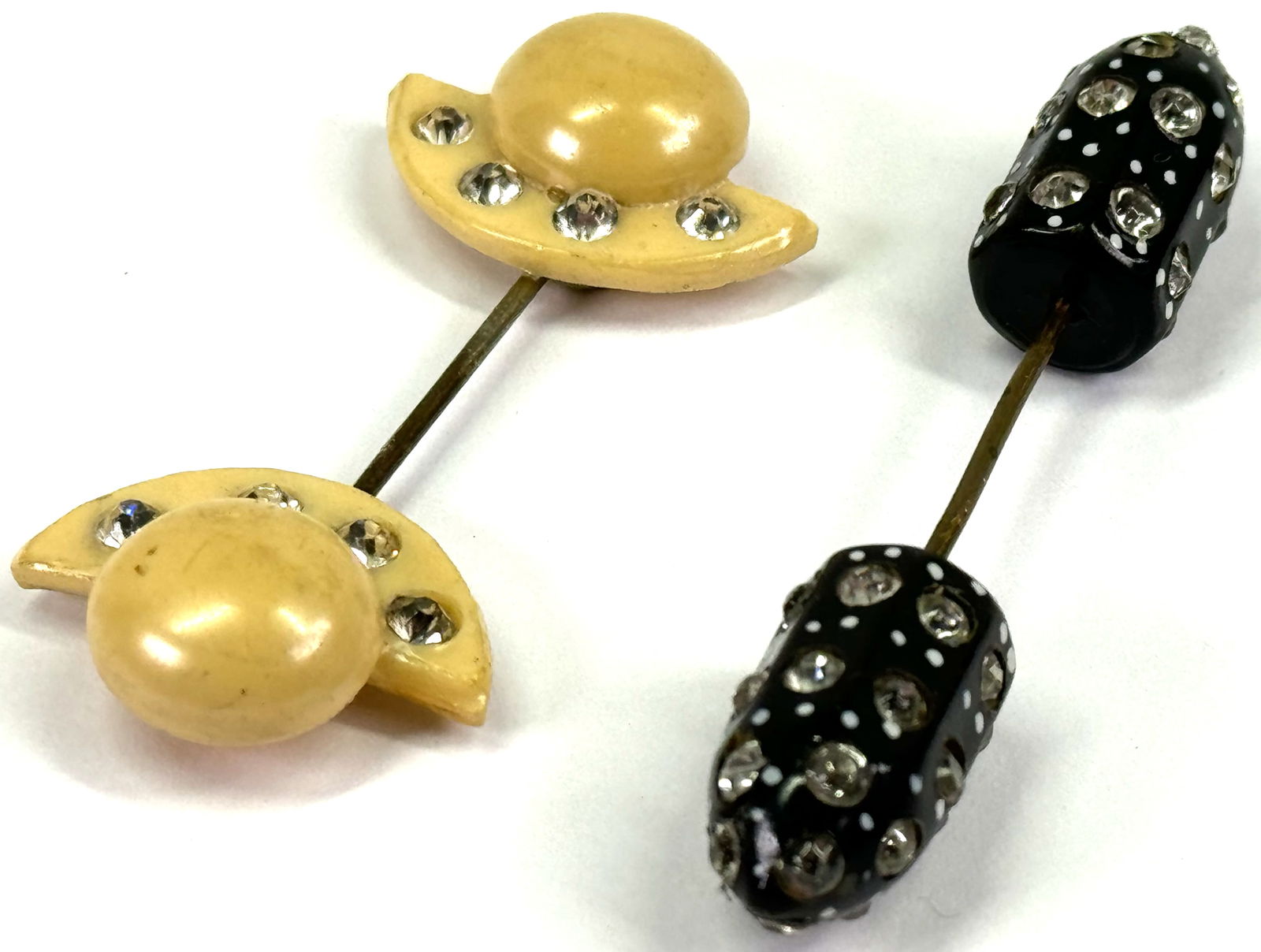 Vintage rhinestones inlaid celluloid jabot pins. (1 of 6)