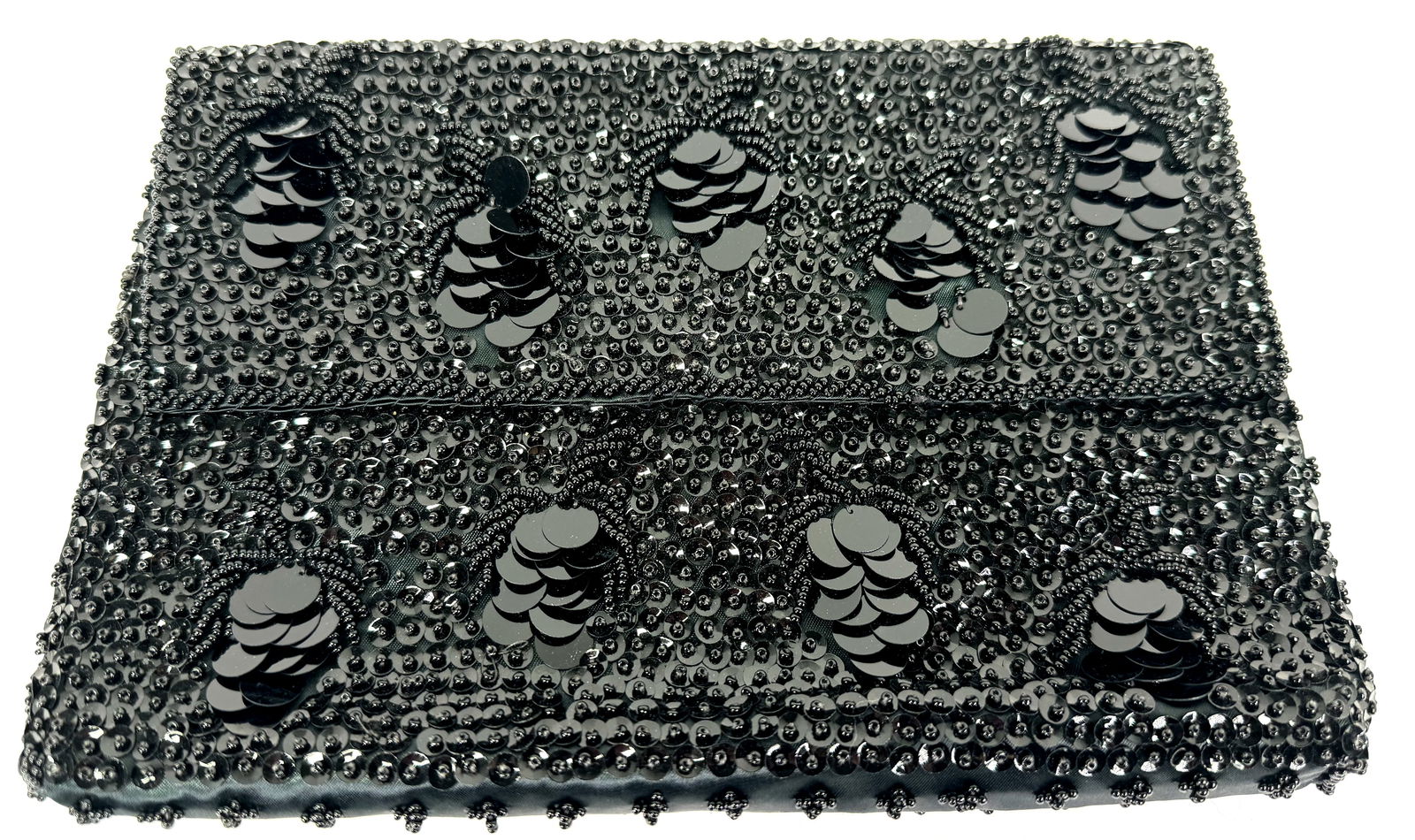 Vintage black sequins & glass beads hand beaded clutch purse bag . (1 of 10)