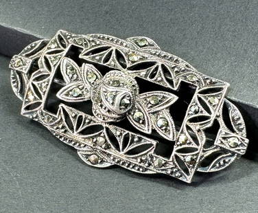 Vintage German Art Deco Theodor Fahrner Style Sterling Silver Marcasite Pin Brooch.: Vintage German Art Deco Theodor Fahrner Style Sterling Silver Marcasite Pin Brooch. Marked Sterling Germany, No maker hallmarks. For measures please refer to the pictures taken with a measuring tape.