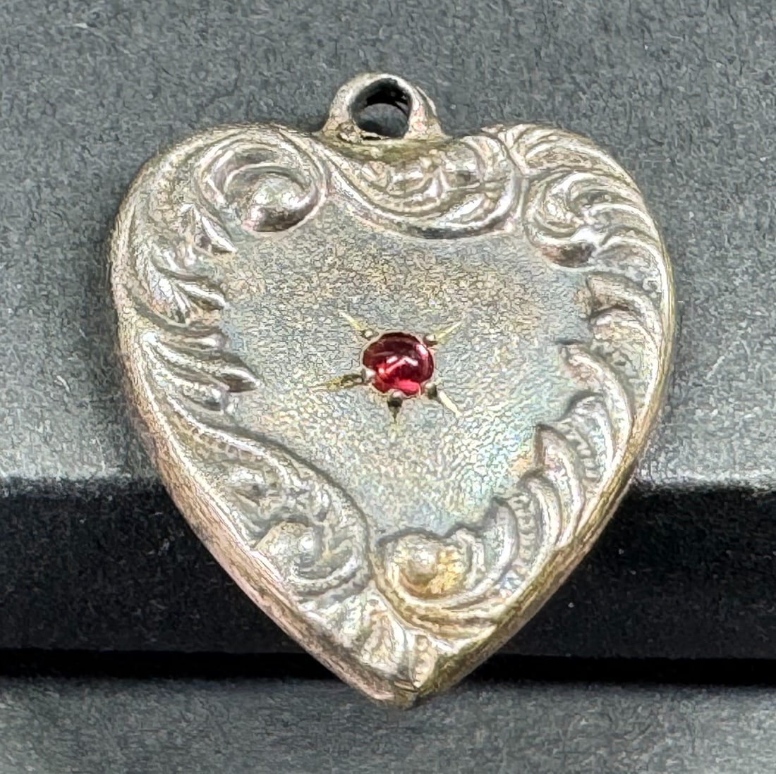 Antique WWII sweetheart  star scrolls sterling silver nomogrammed MY heart charm pendant. (1 of 6)
