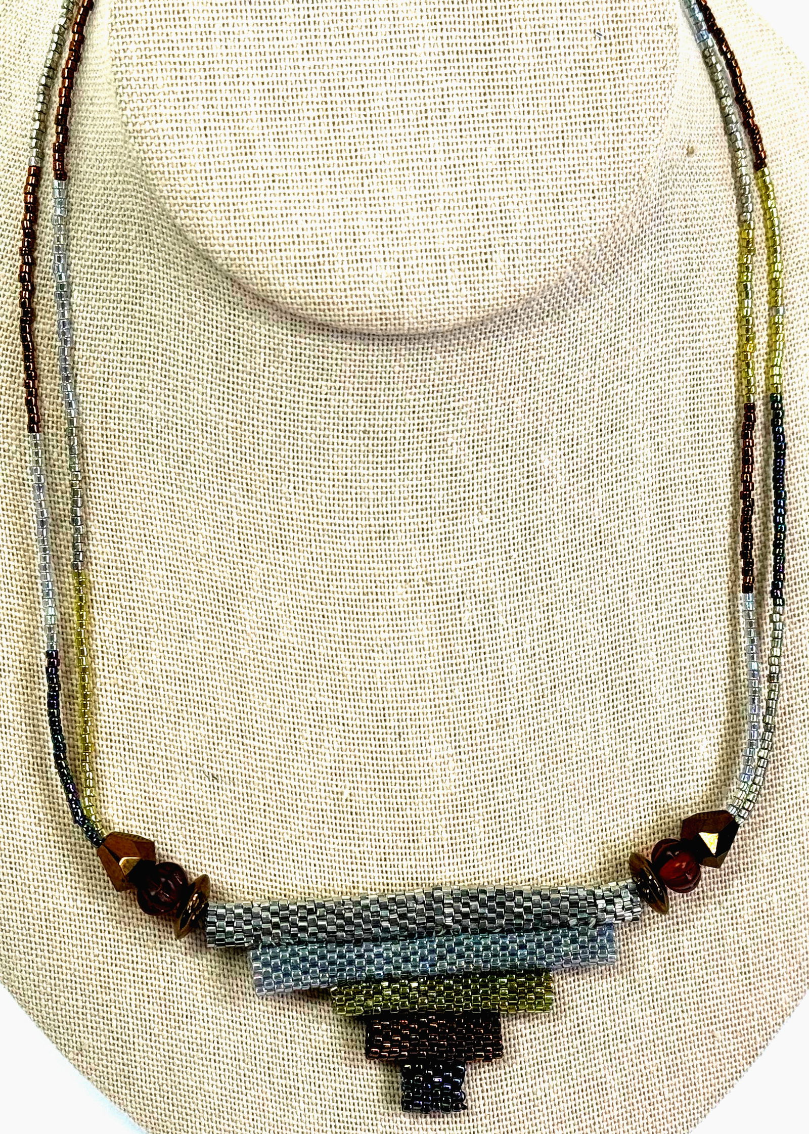Vintage artsy dichroic colors glass woven beadwork collar necklace. (1 of 9)