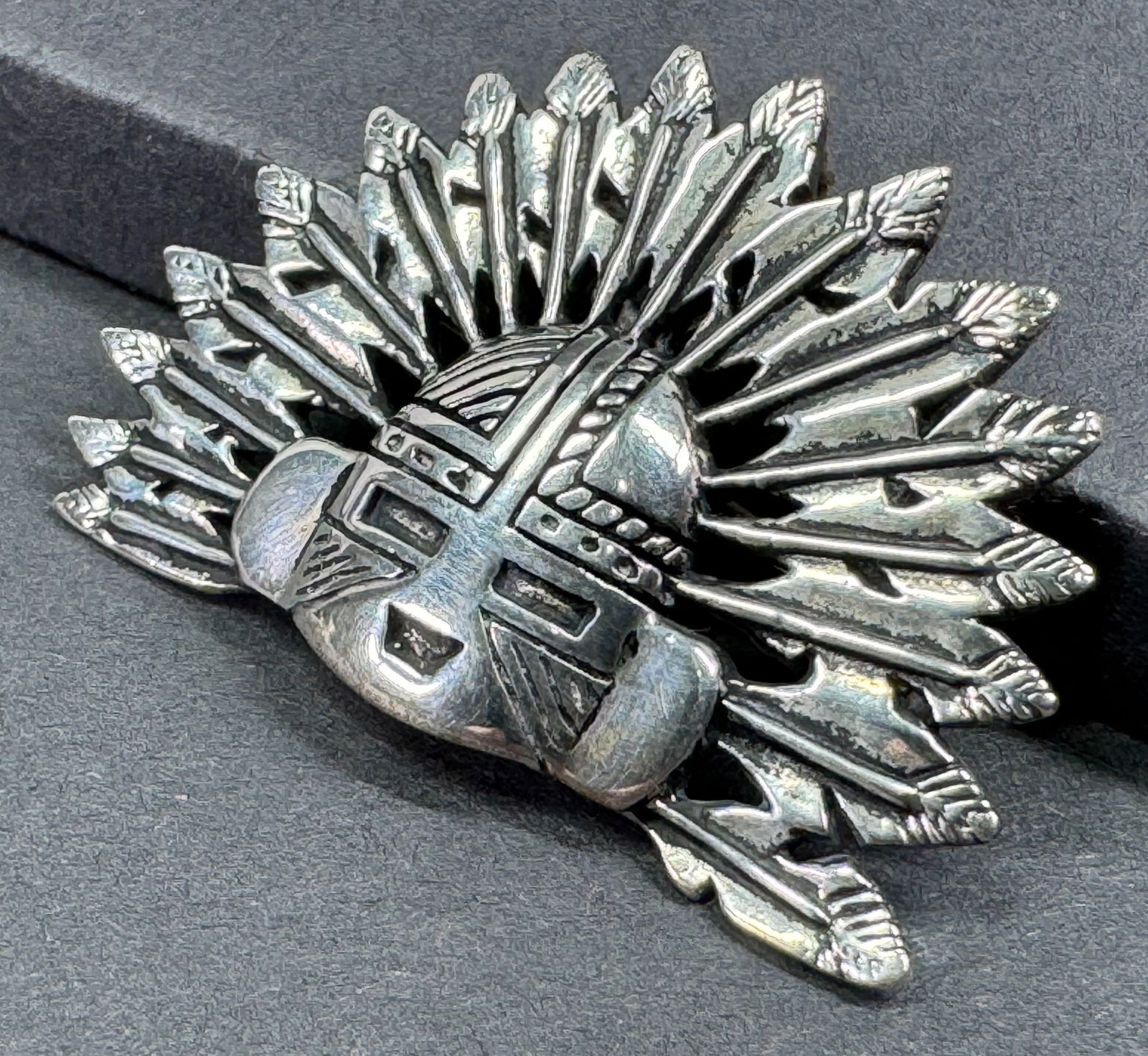 Vintage Native American Pictorial mark sterling  silver kachina head pin brooch pendant. (1 of 8)