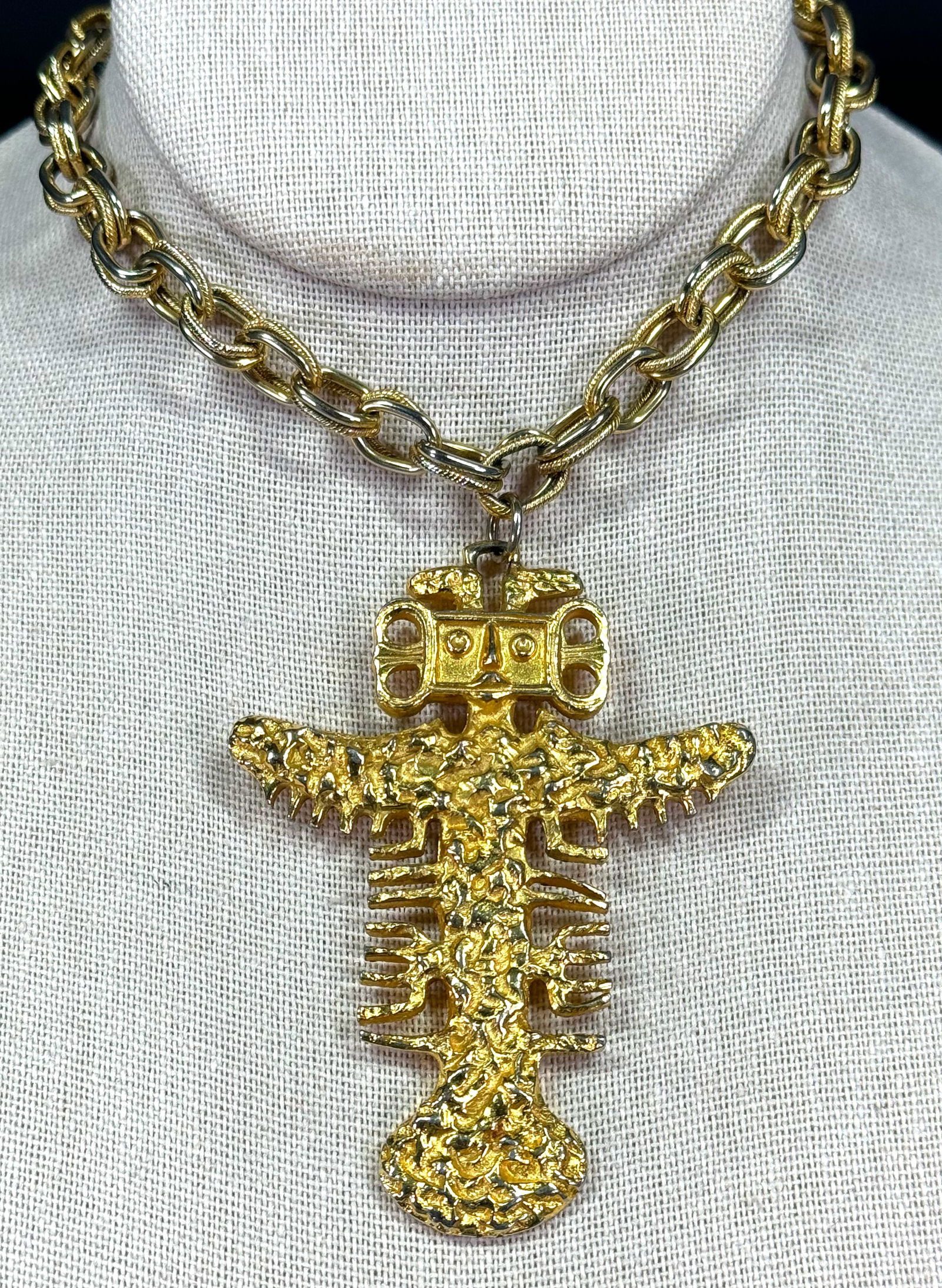 Vintage Kenneth Jay Lane KJL Pre Columbian style goldtone pendant chain necklace (1 of 14)