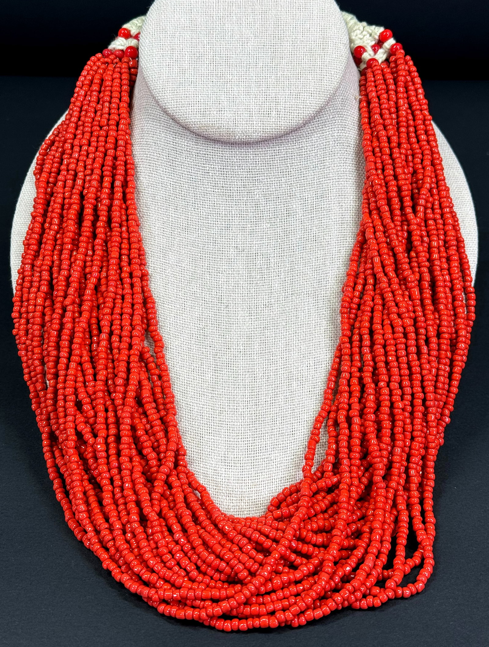Naga Burma/India Necklace. Glass beads, woven cotton cord, One quarter Anna India coin clasp. For: Naga Burma/India Necklace. Glass beads, woven cotton cord, One quarter Anna India coin clasp. For measures please refer to the pictures taken with a measuring tape. This is a NO RESERVE AUCTION: there
