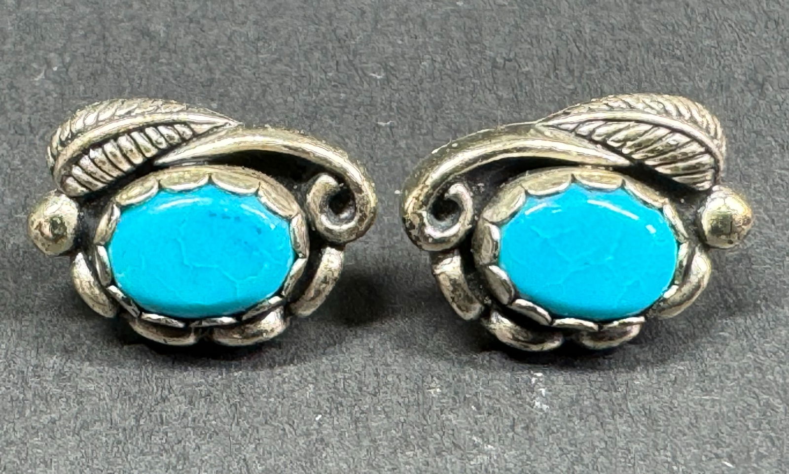 Native American style WM Co Wheeler CH Turquoise Sterling Silver Floralia  Stud Earrings (1 of 7)