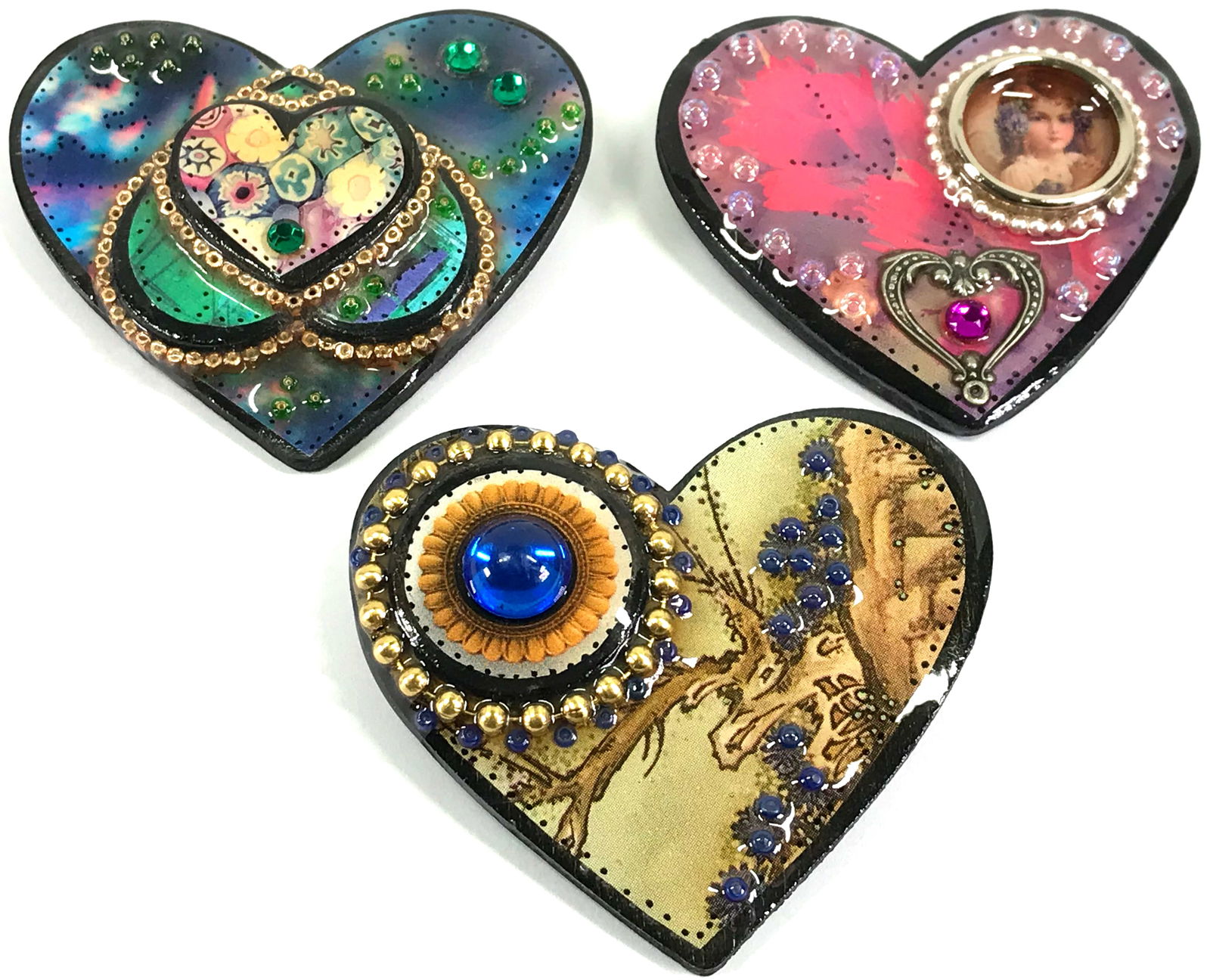 Images Of The Heart OOAK Betty Williams Carbol Collage Brooches. Lot of 3 (1 of 14)