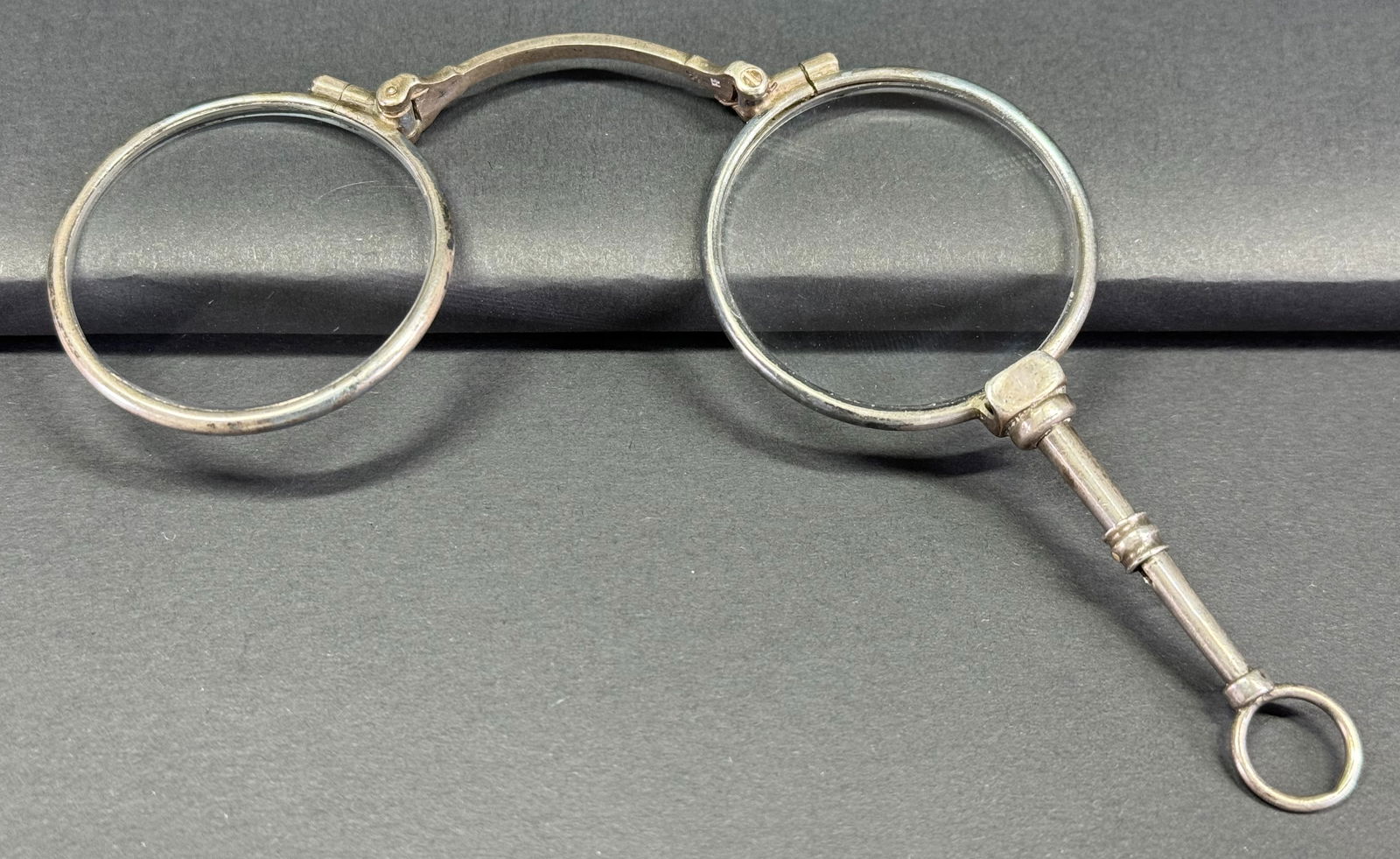 Antique FB 800 silver lorgnette folding glasses pendant. Marked. (1 of 9)