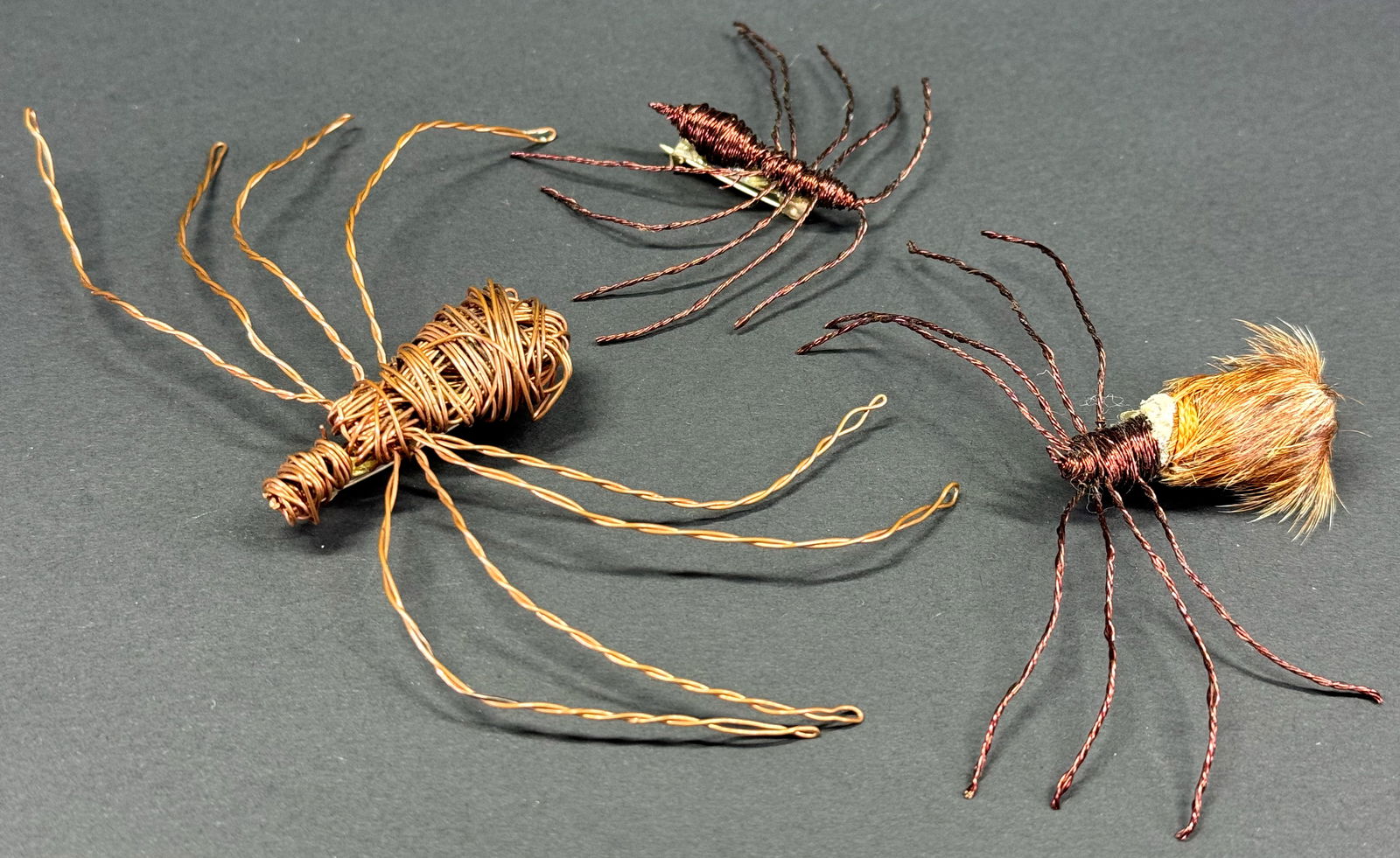 Vintage artsy handcrafted woven copper wire spider pin brooch. Lot of 3. (1 of 12)