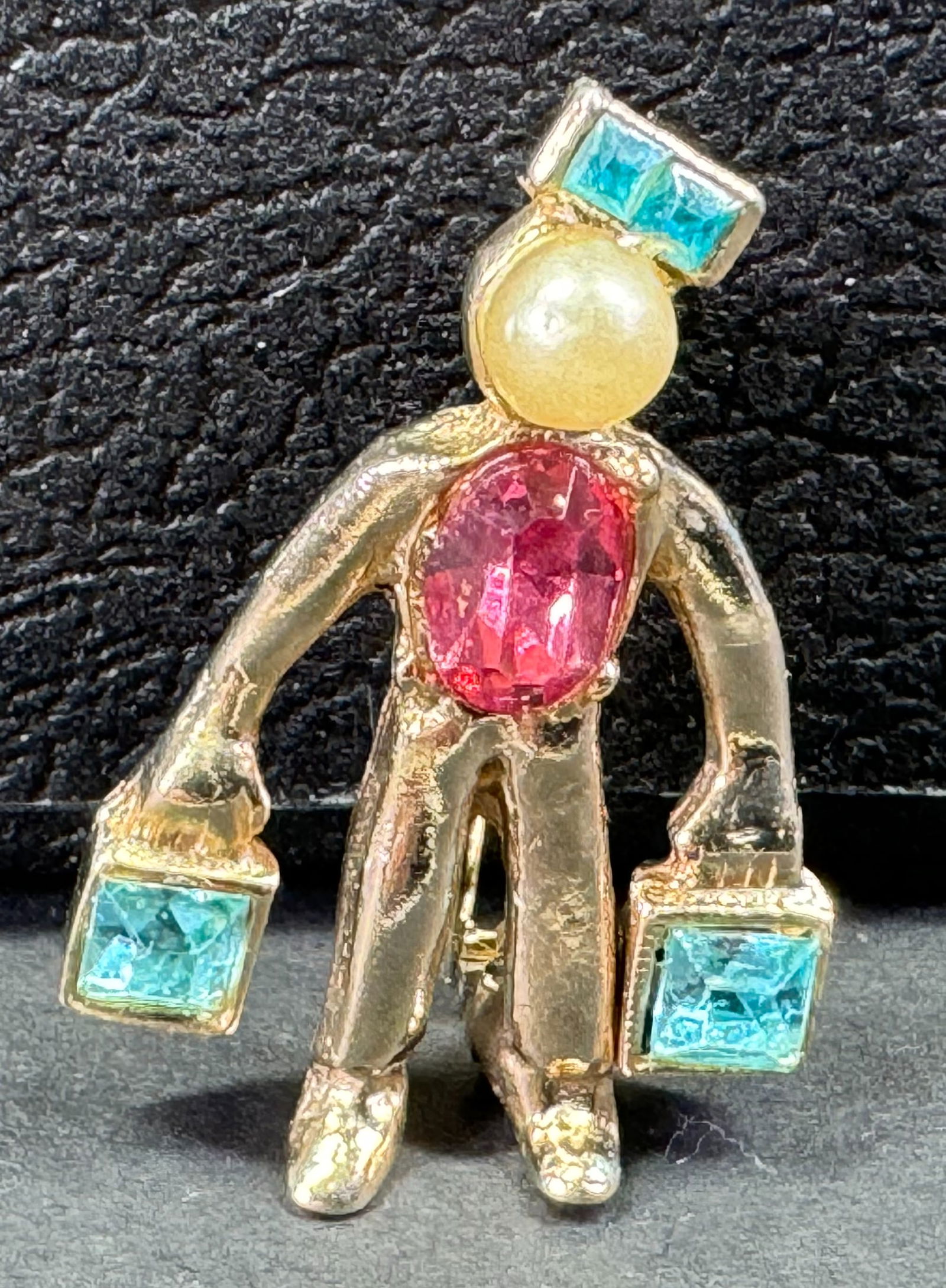 Vintage faux pearl color crystals goldtone metal small bell boy pin brooch. (1 of 7)