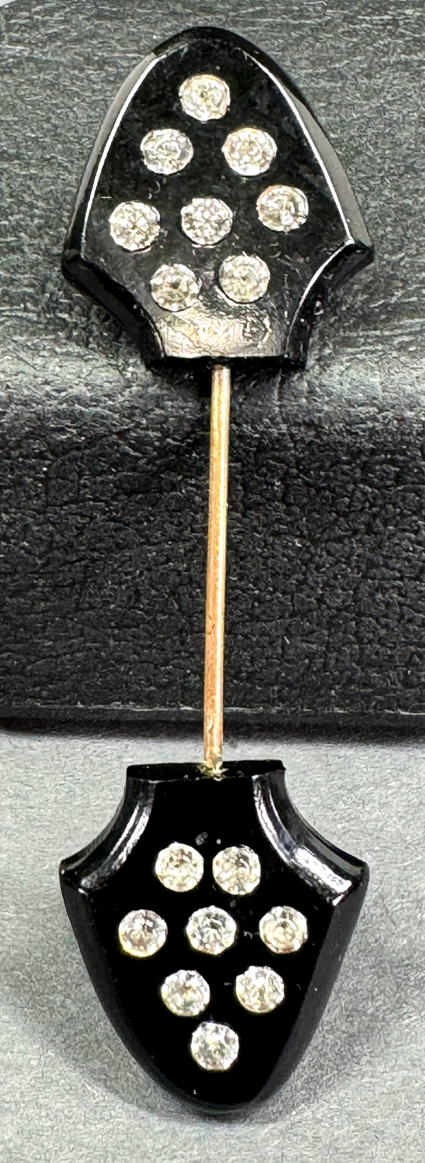 Vintage art deco encrusted clear rhinestones black celluloid jabot pin. (1 of 7)