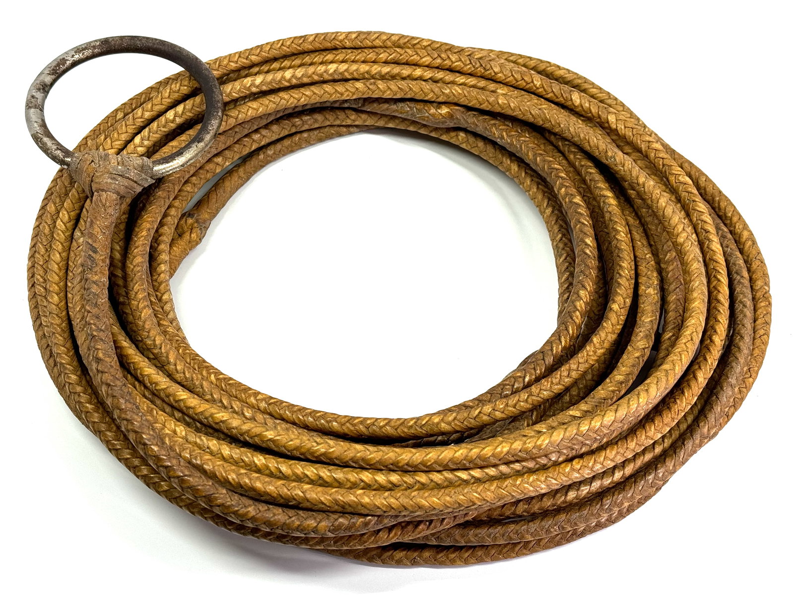 Vintage South American Uruguay Braided Rawhide & Metal Reata Lariat Rope Lasso. 57 Feet long (1 of 10)