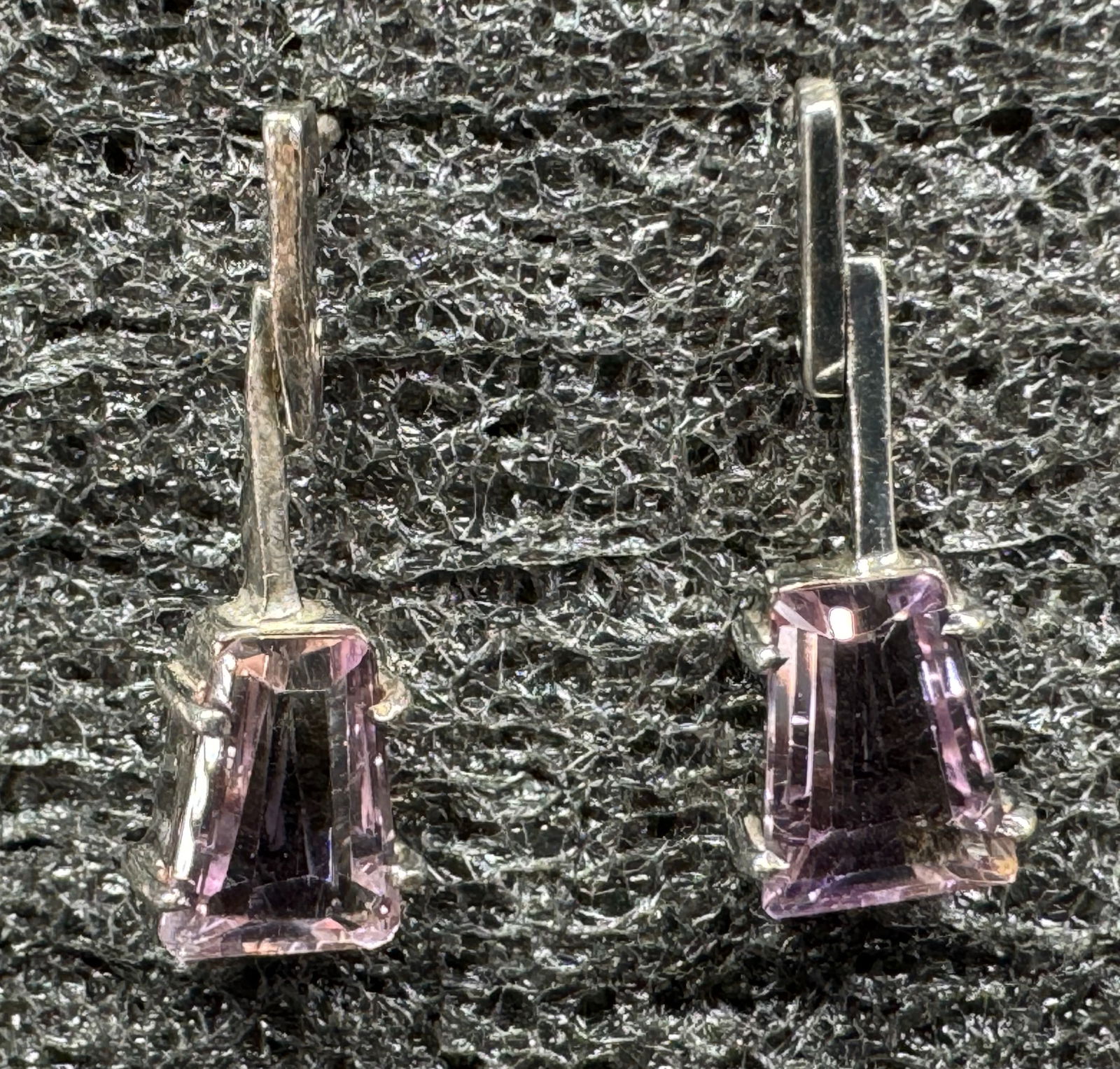 Artisan handcrafted faceted amethyst sterling silver dangle stud earrings. (1 of 6)