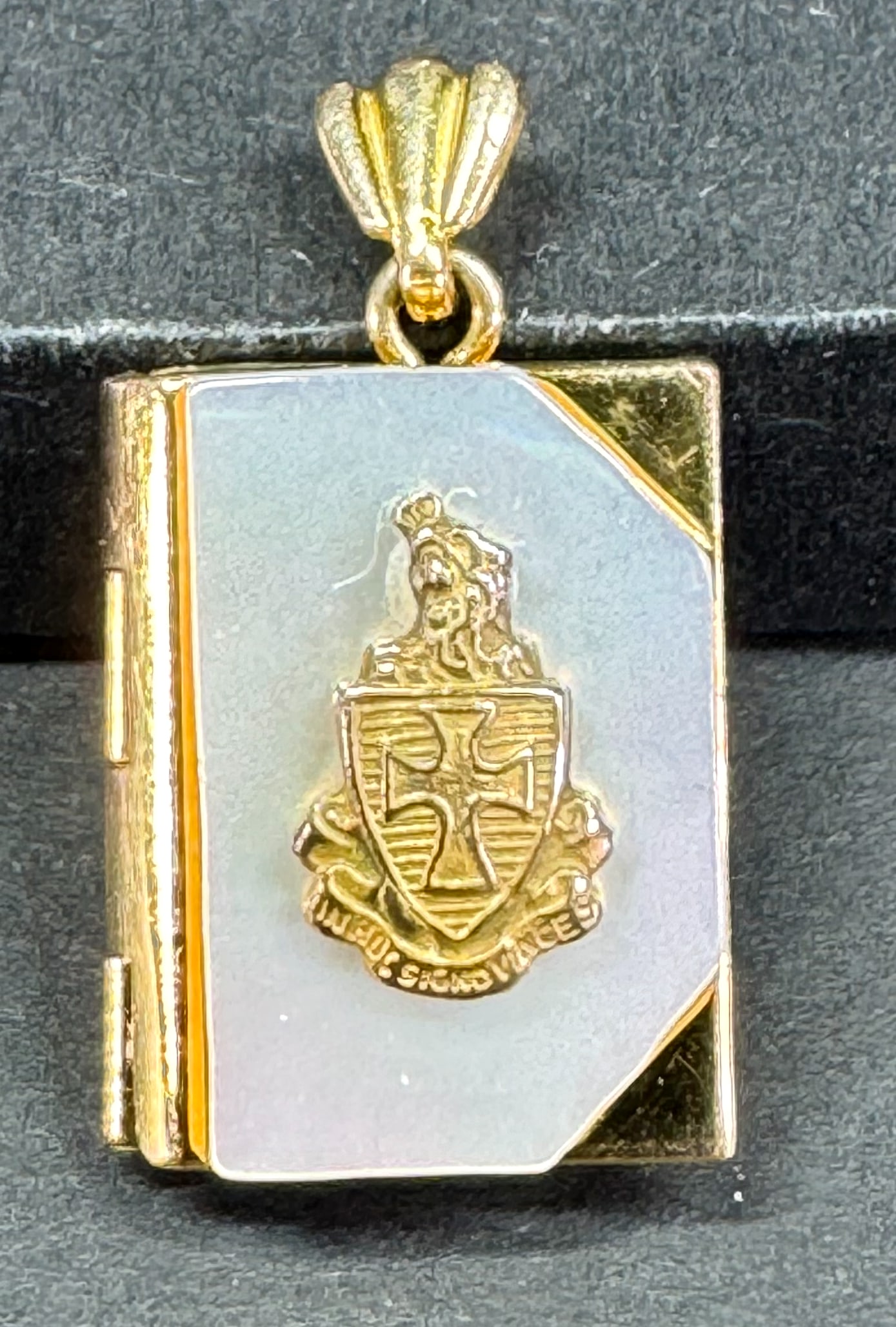 Vintage Masonic Knights Templar book shaped  MOP gold-filled miniature locket pendant fob (1 of 9)