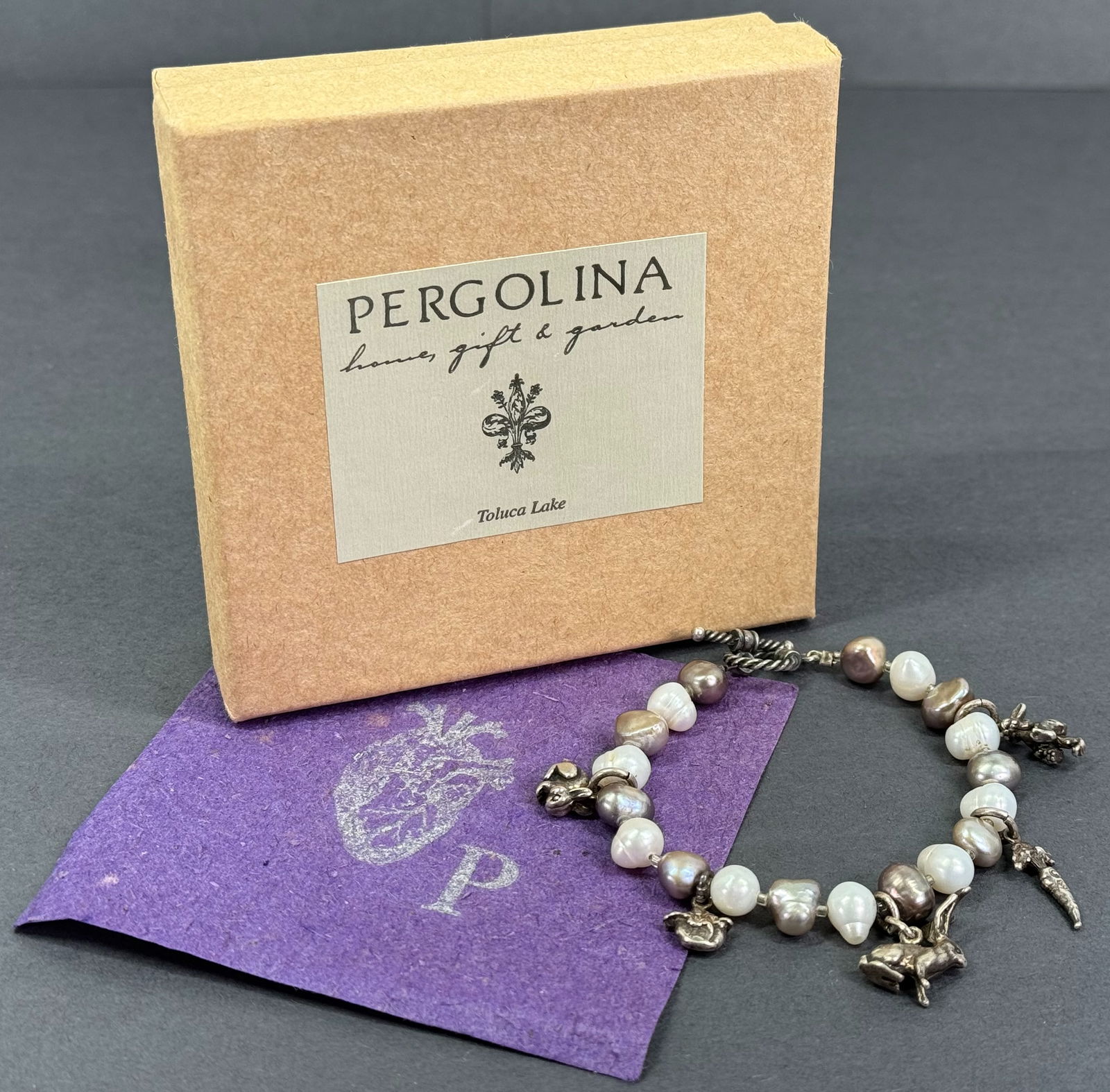 Pergolina Toluca Lake bunny carrot sterling charms baroque pearls beaded  bracelet. (1 of 14)
