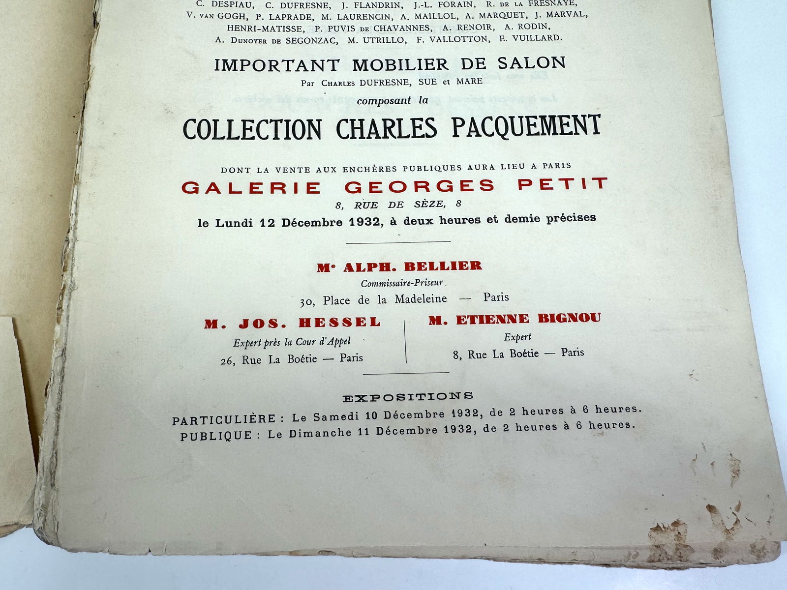 1932 G Petit Auction Catalog Van Gogh, Matisse, Renoir others Hammer Price & Buyer name handwritten (1 of 10)