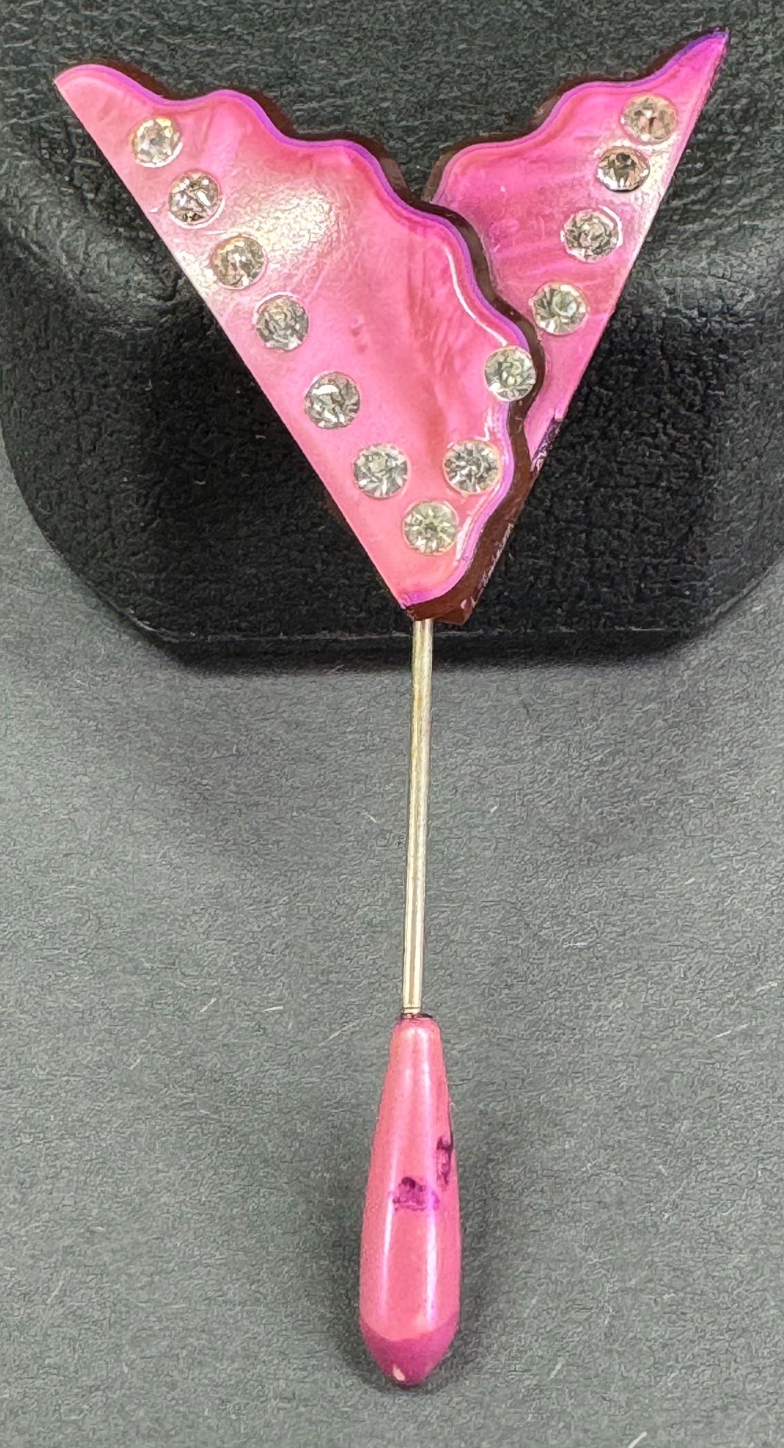 Vintage art deco encrusted clear rhinestones marbled celluloid flower jabot pin. (1 of 7)