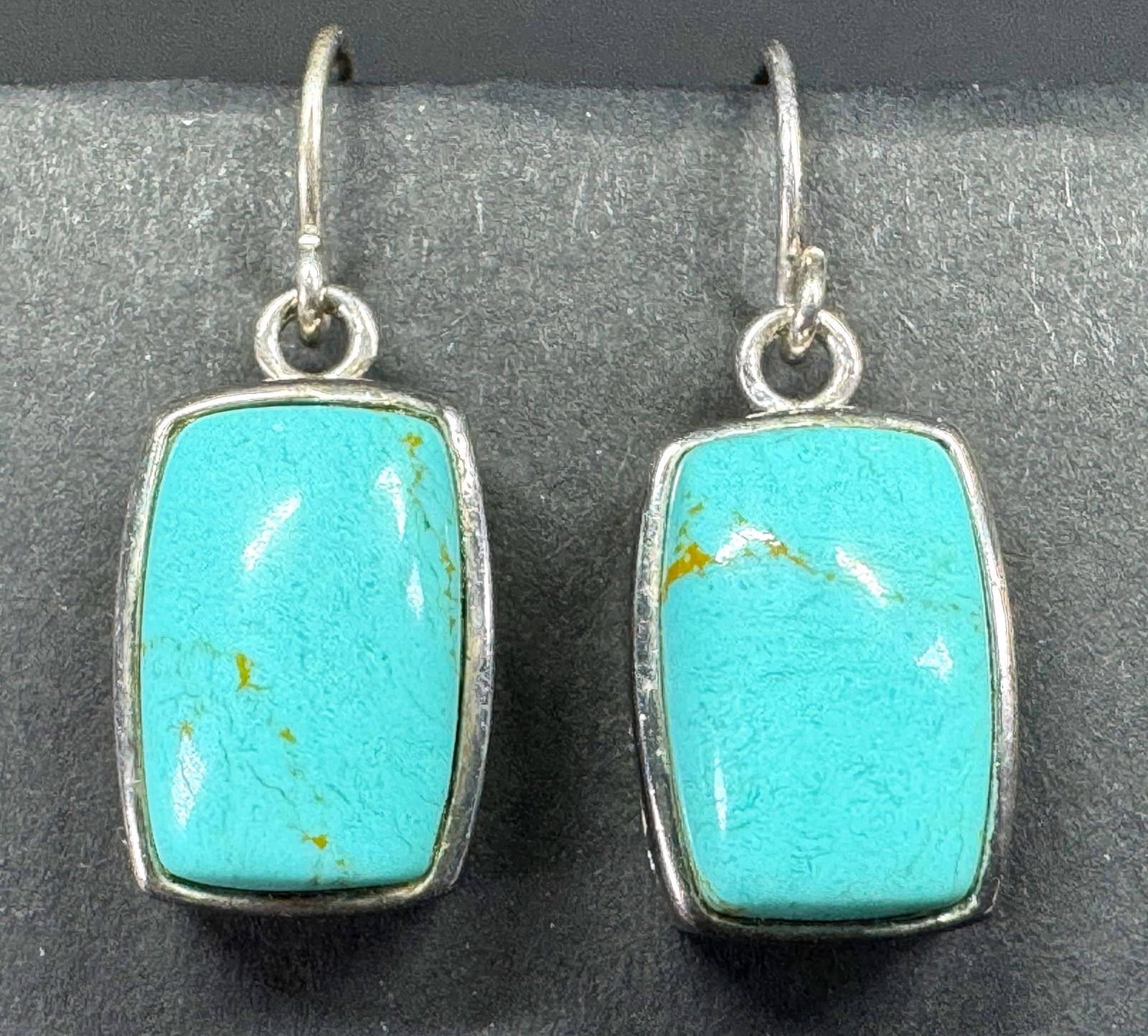 Southwestern style stabilized turquoise filigree sterling silver hook earrings. (1 of 8)