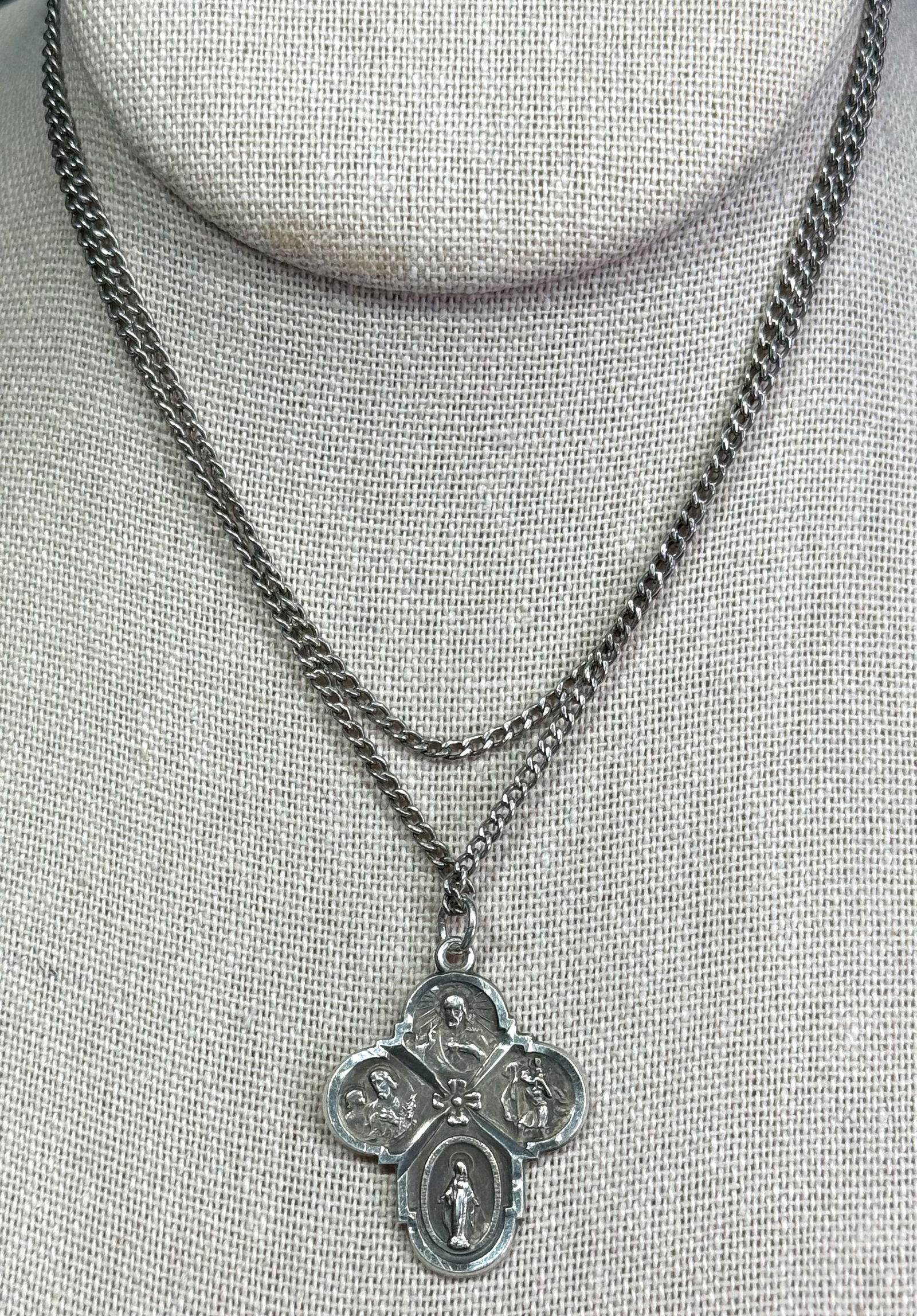 Vintage sterling silver four way cross medal pendant with chain necklace. (1 of 12)